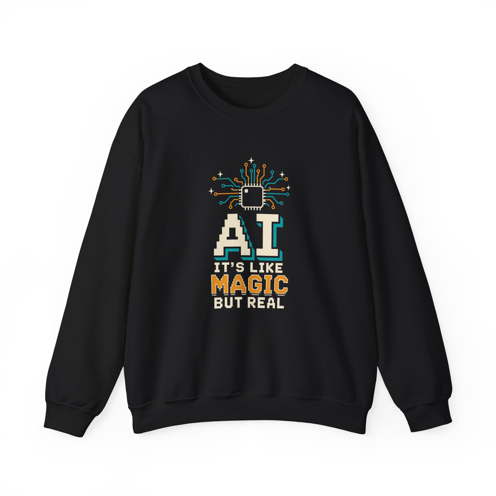 AI Magic Chip crewneck sweatshirt in Black, front view