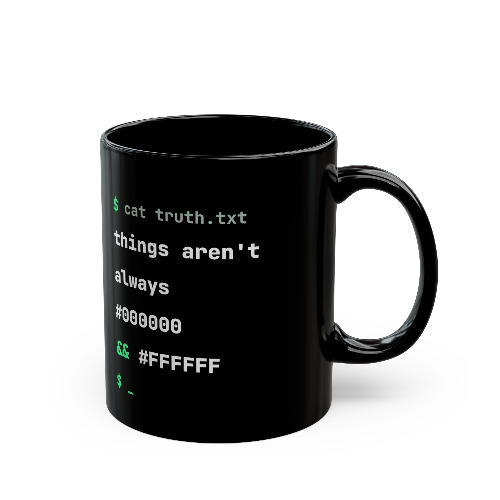 cat truth.txt black mug, 11 oz, right side