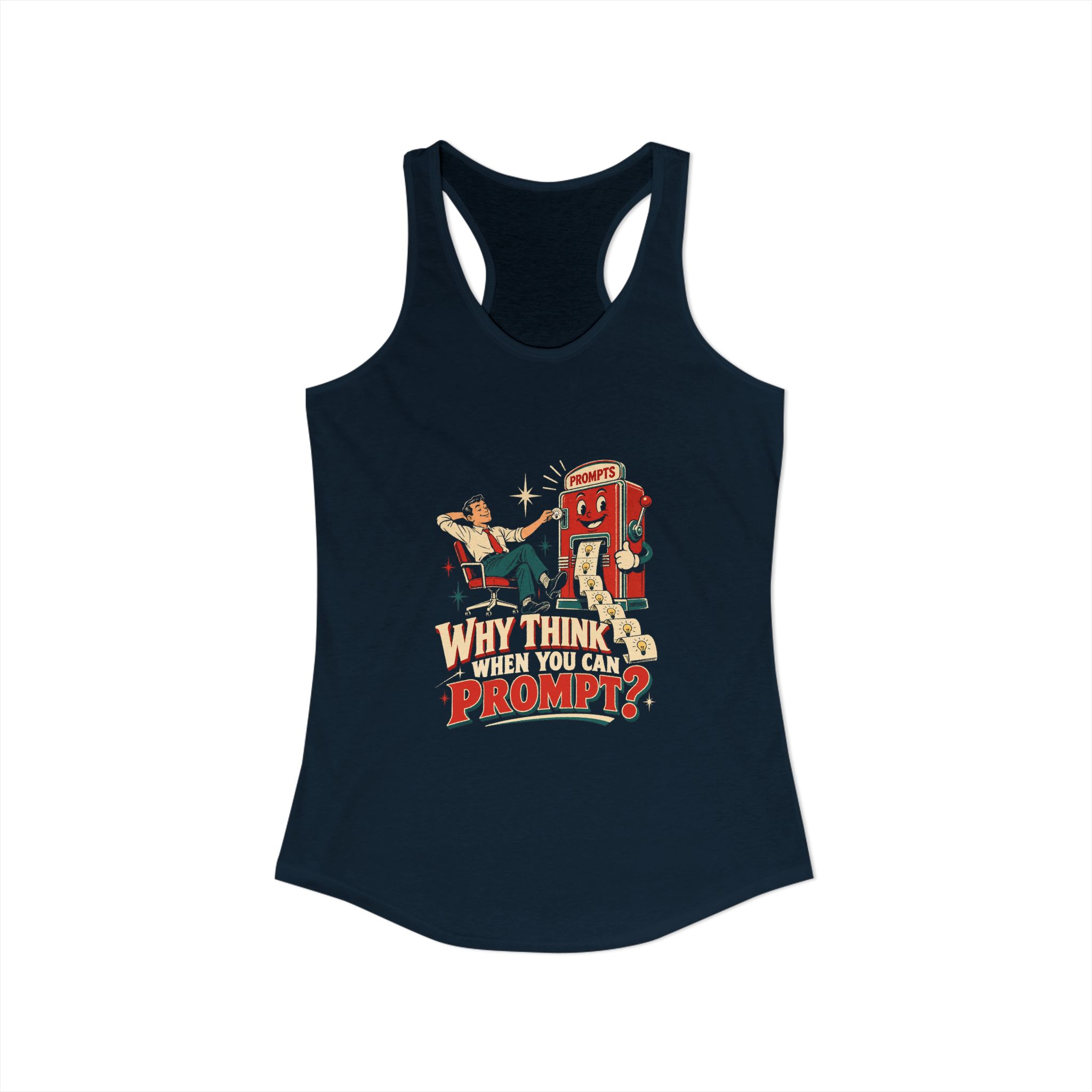 Prompt Machine women's racerback tank in Solid Midnight Navy, front view