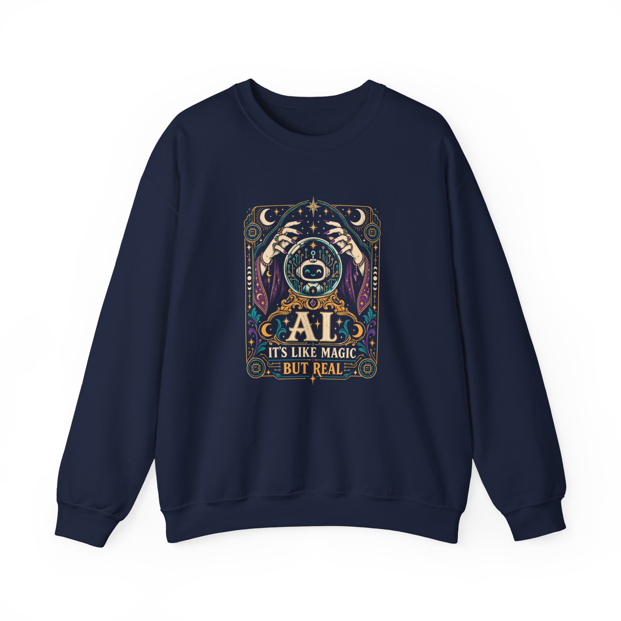 AI Magic Crystal Ball crewneck sweatshirt in Navy, front view