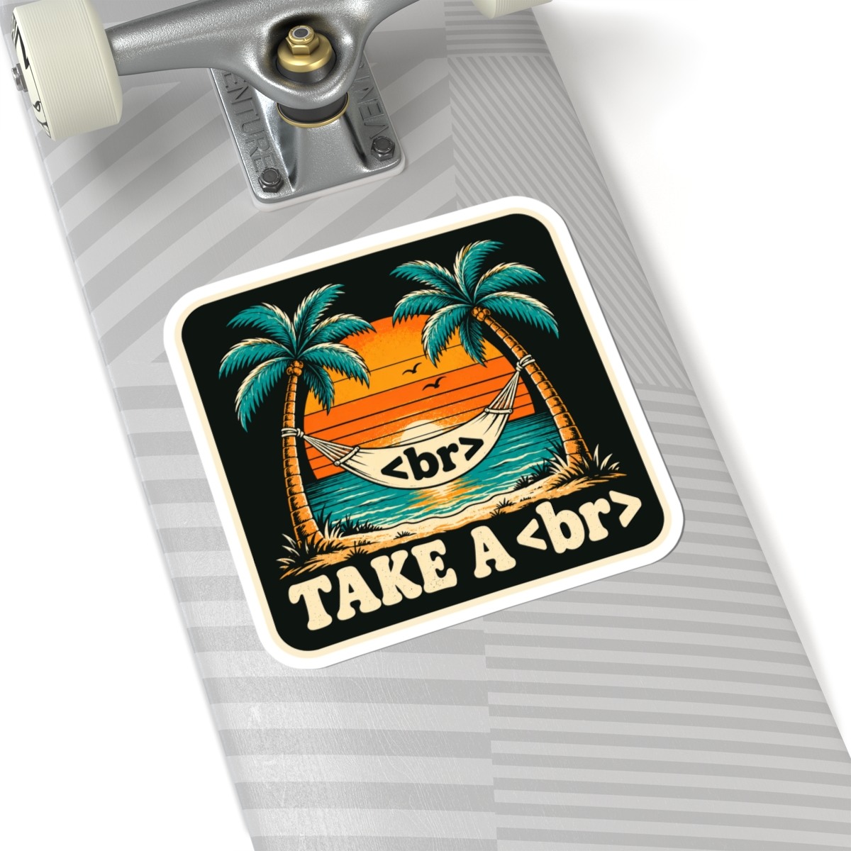 Take a Break Hammock sticker, 6 inch, on a laptop