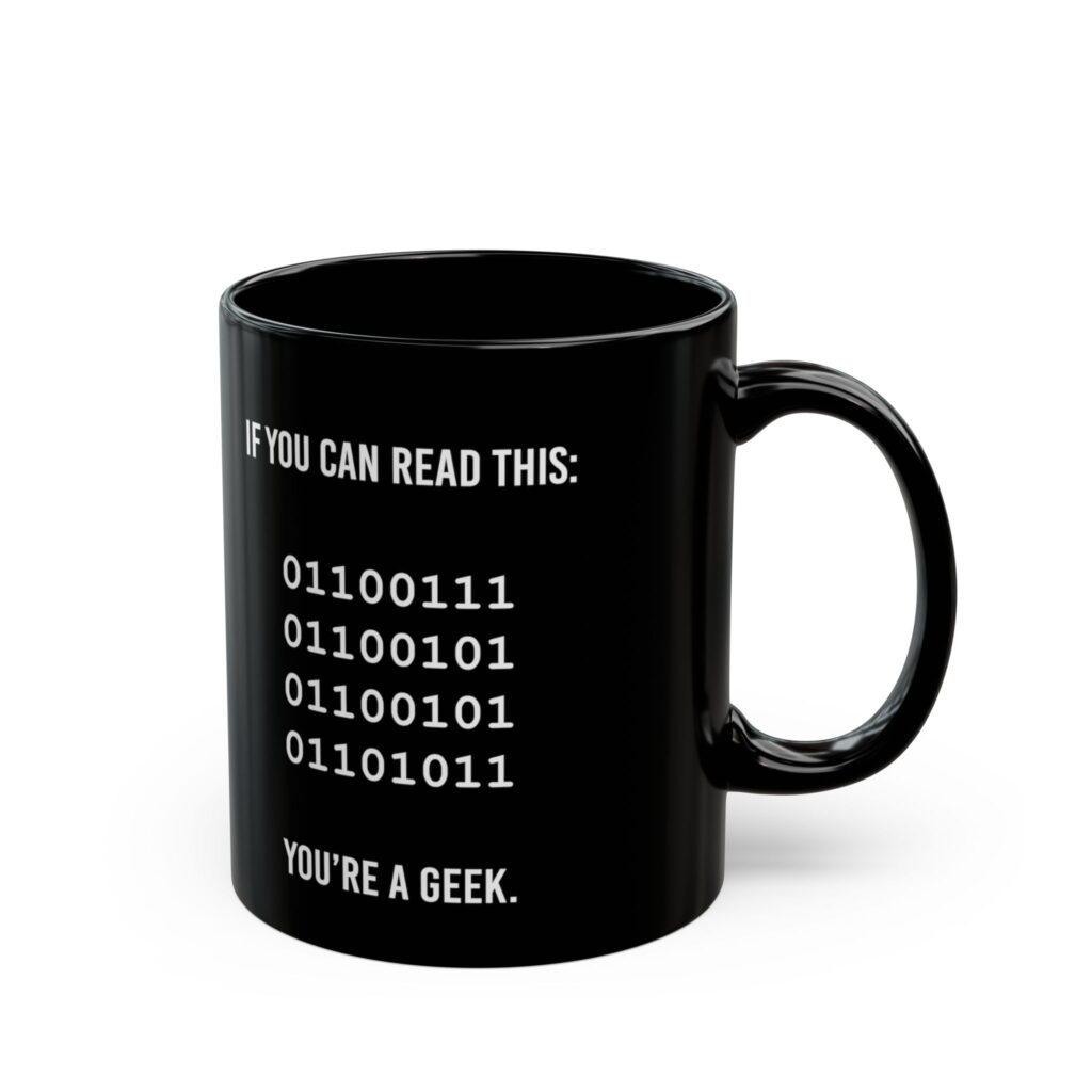 Geek Binary Code black mug, 11 oz, right side