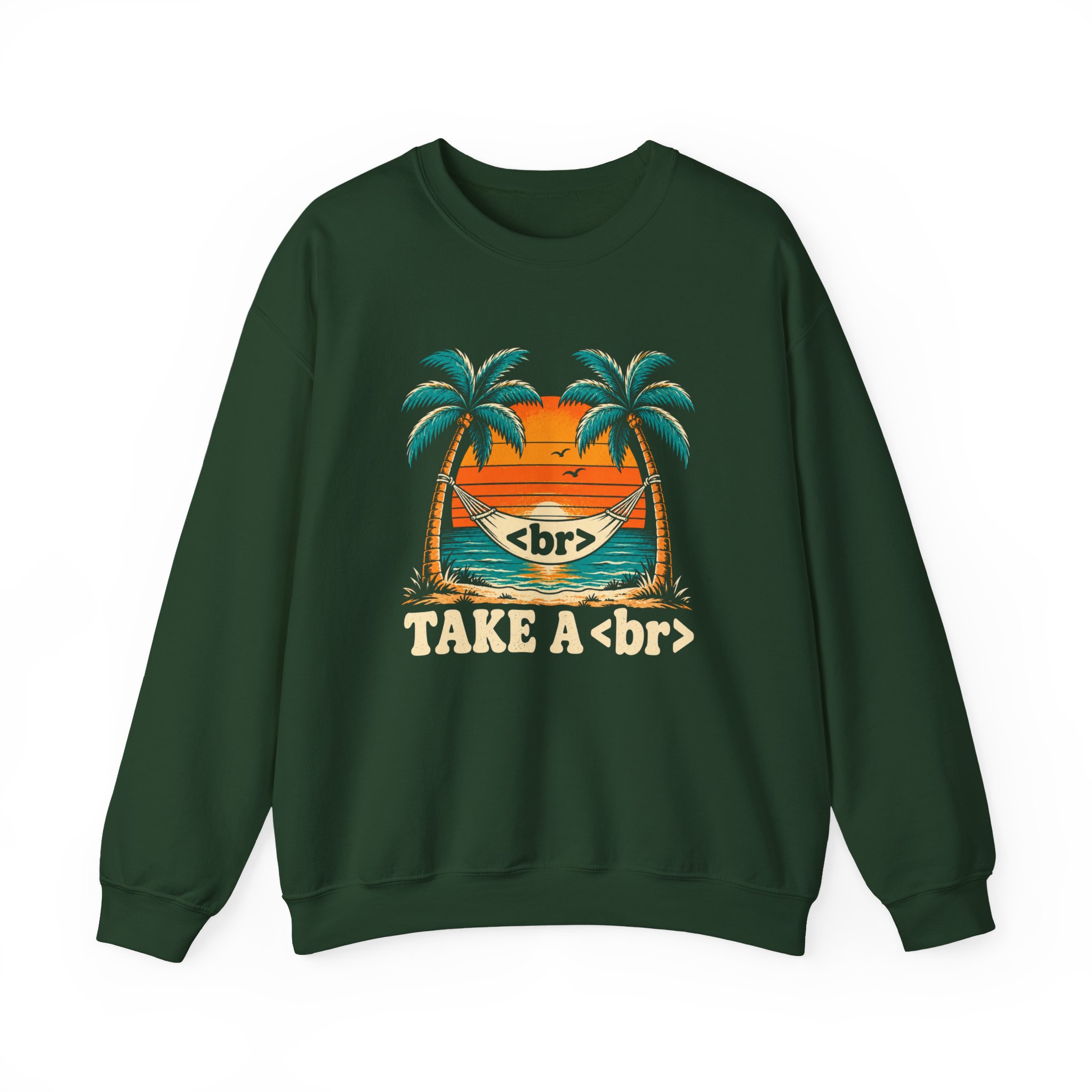 Take a Break Hammock crewneck sweatshirt in Forest Green, front view