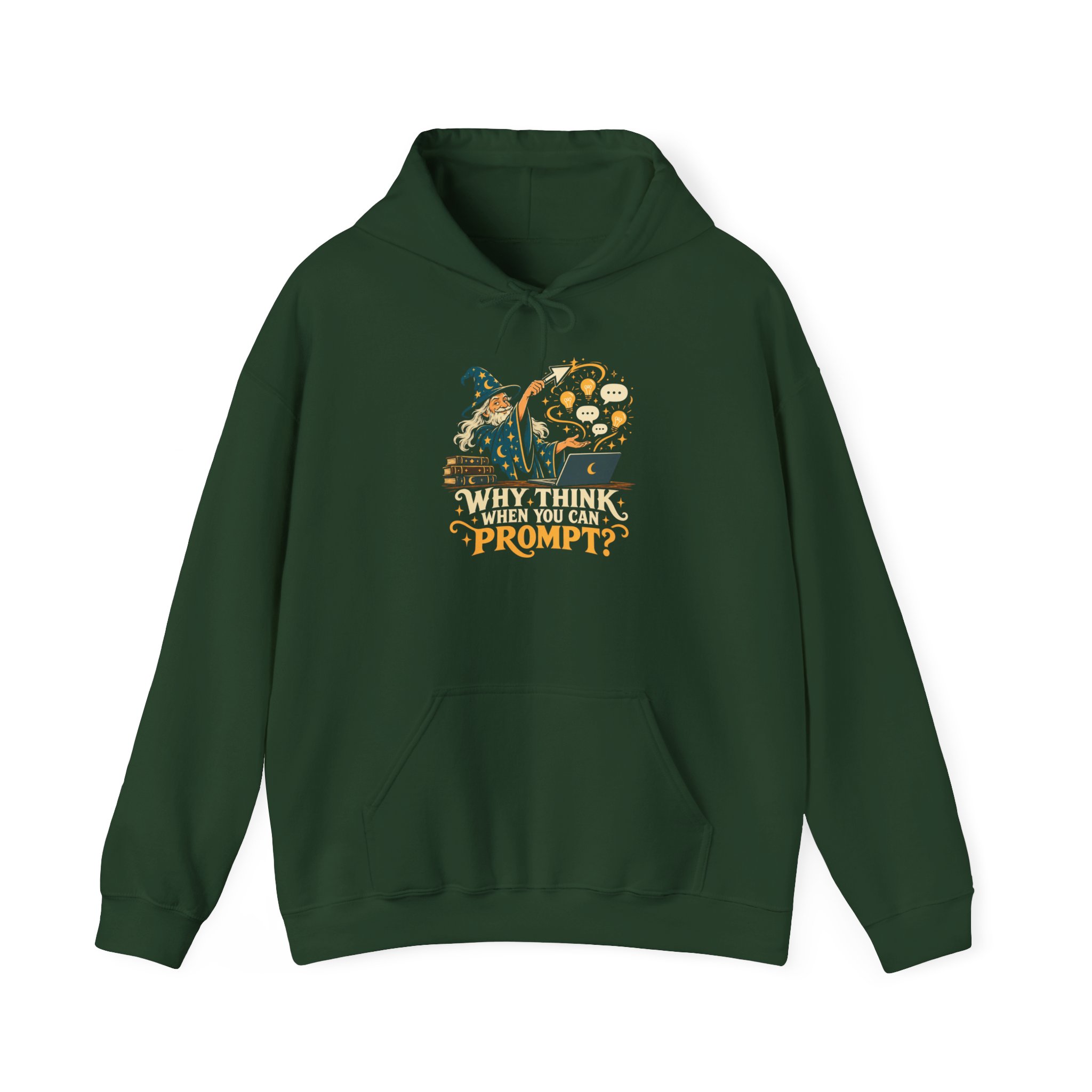 Prompt Wizard hoodie in Forest Green, front view