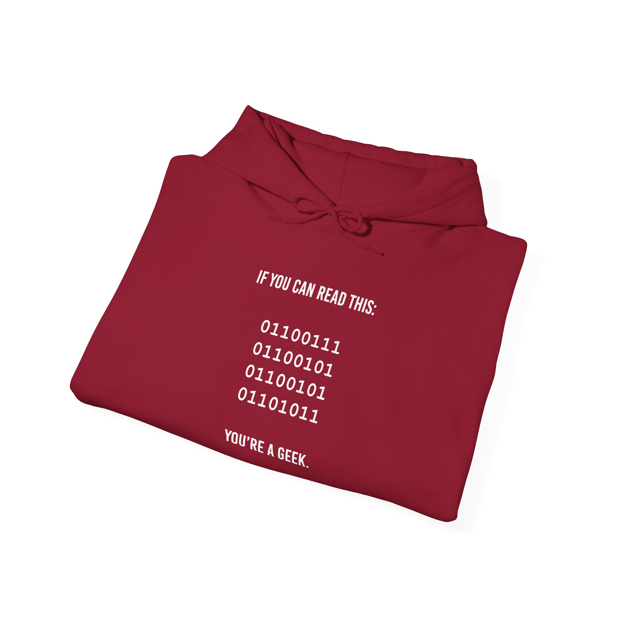 Geek Binary Code hoodie in Cardinal Red, folded