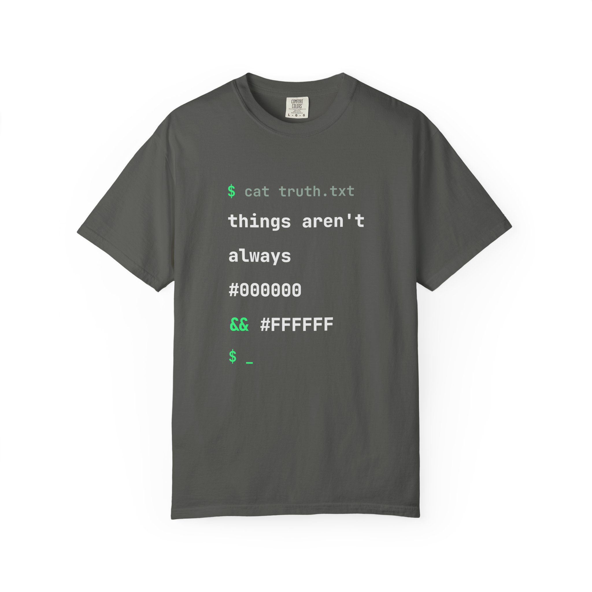 cat truth.txt T-shirt in Pepper, front view