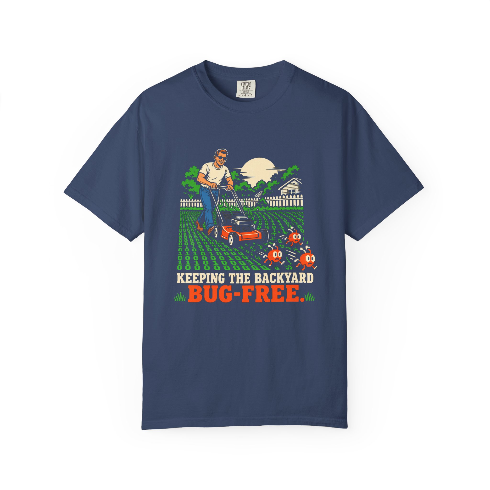 Bug-Free Backyard T-shirt in China Blue, front view