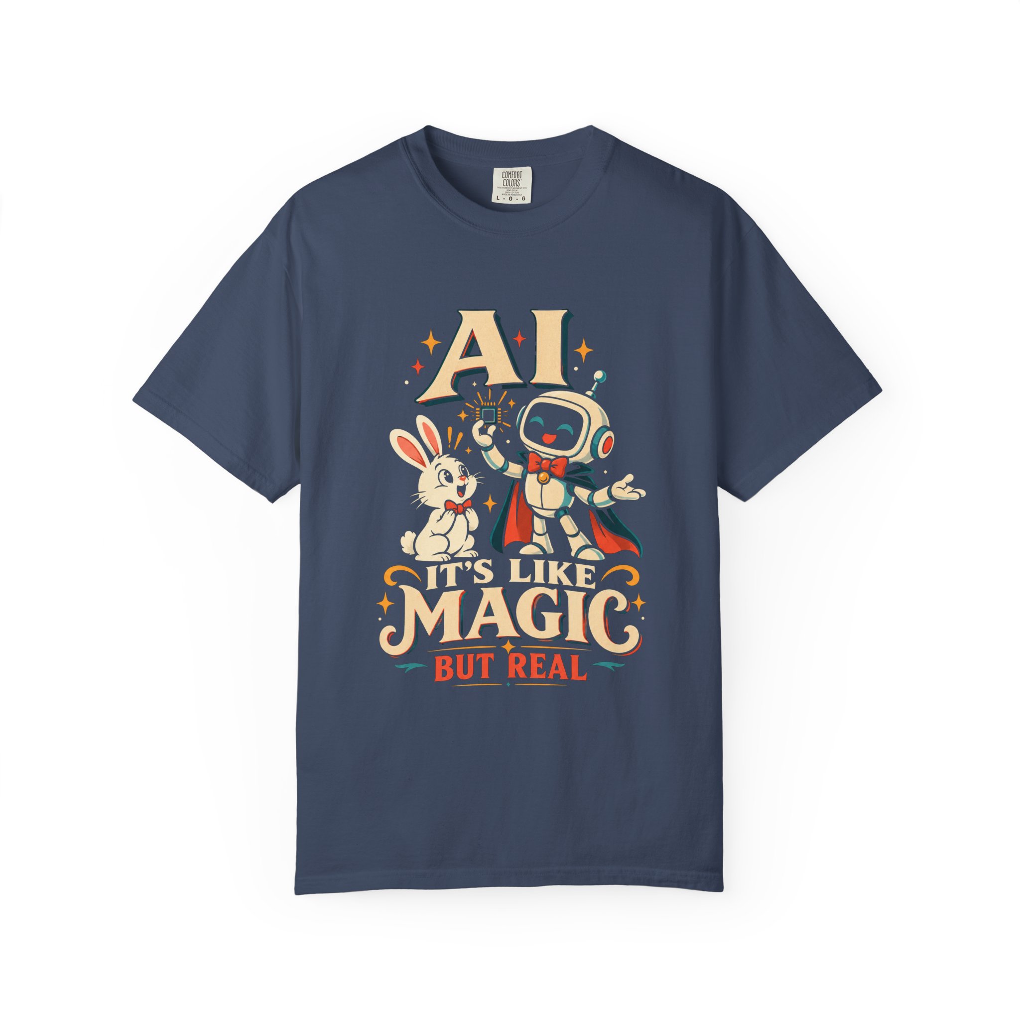 AI Magic Bunny T-shirt in Midnight, front view
