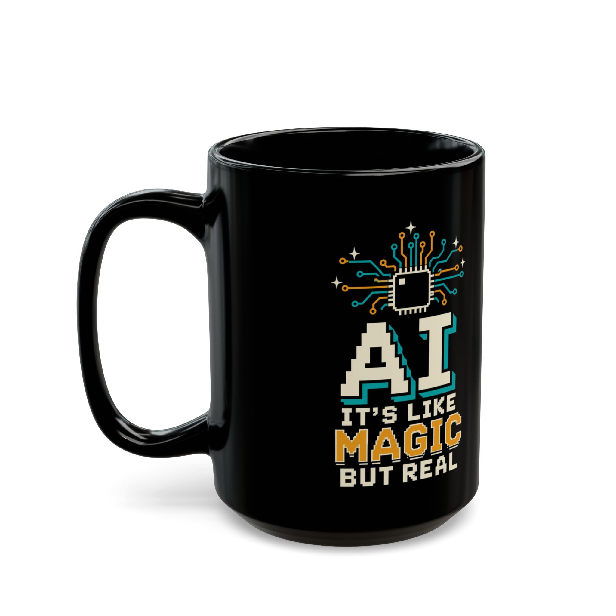 AI Magic Chip black mug, 15 oz, left side