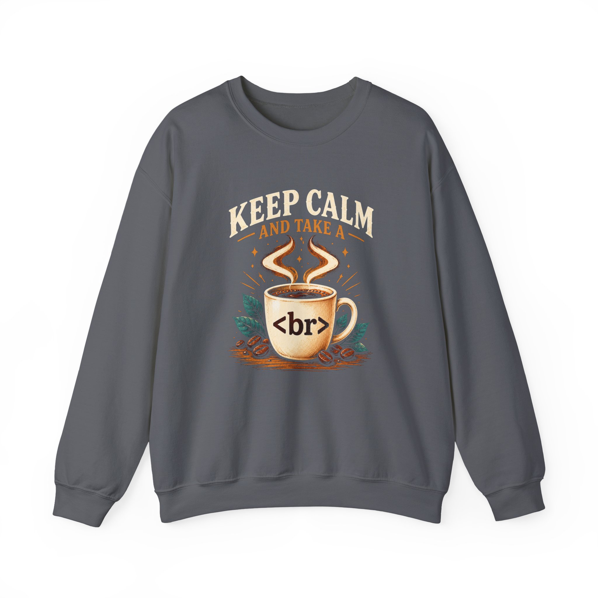 Keep Calm Coffee Break crewneck sweatshirt in Charcoal, front view