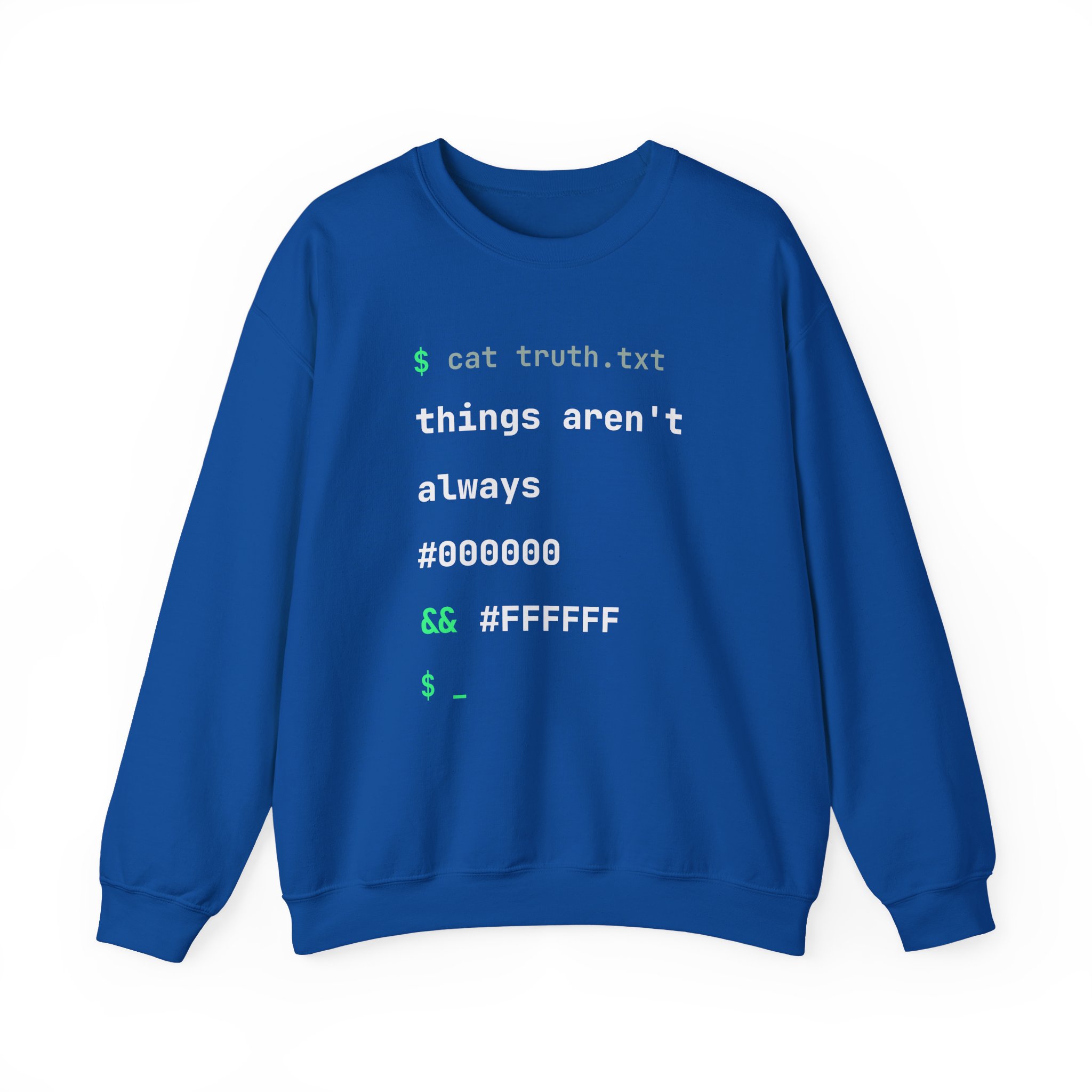 cat truth.txt crewneck sweatshirt in Royal, front view