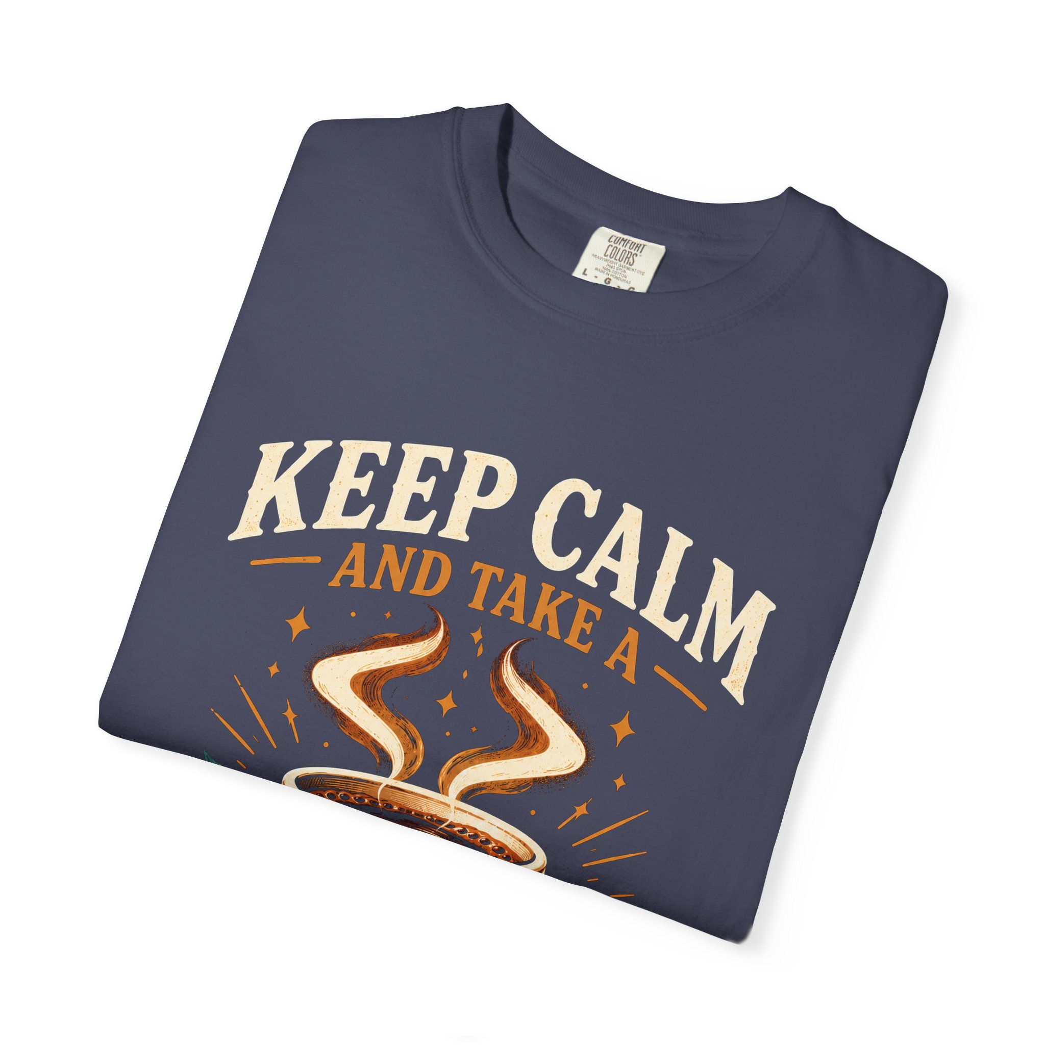 Keep Calm Coffee Break T-shirt in Denim, folded
