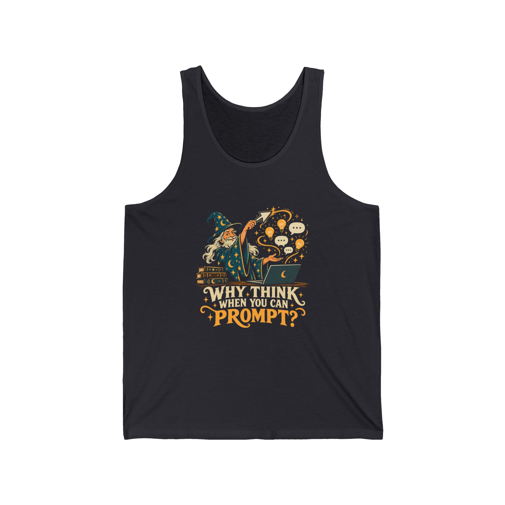 Prompt Wizard unisex tank in Dark Grey, front view
