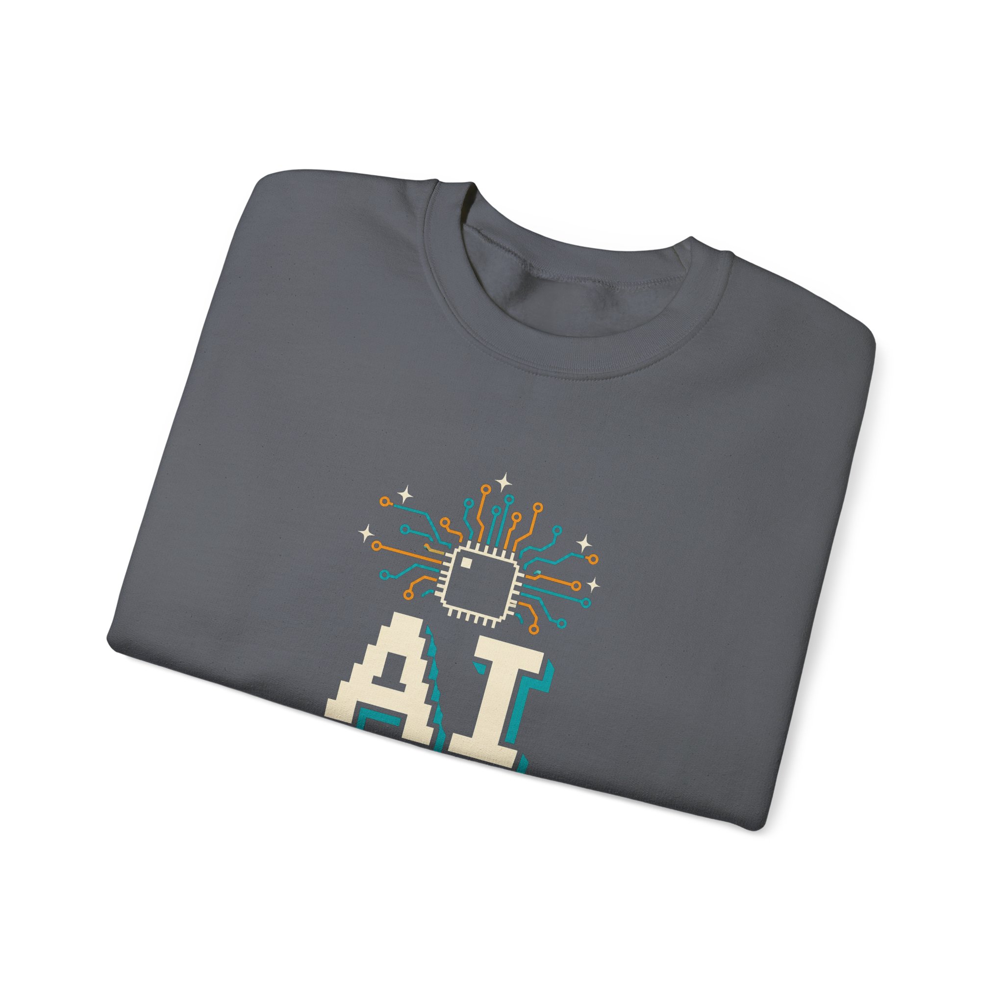 AI Magic Chip crewneck sweatshirt in Charcoal, folded