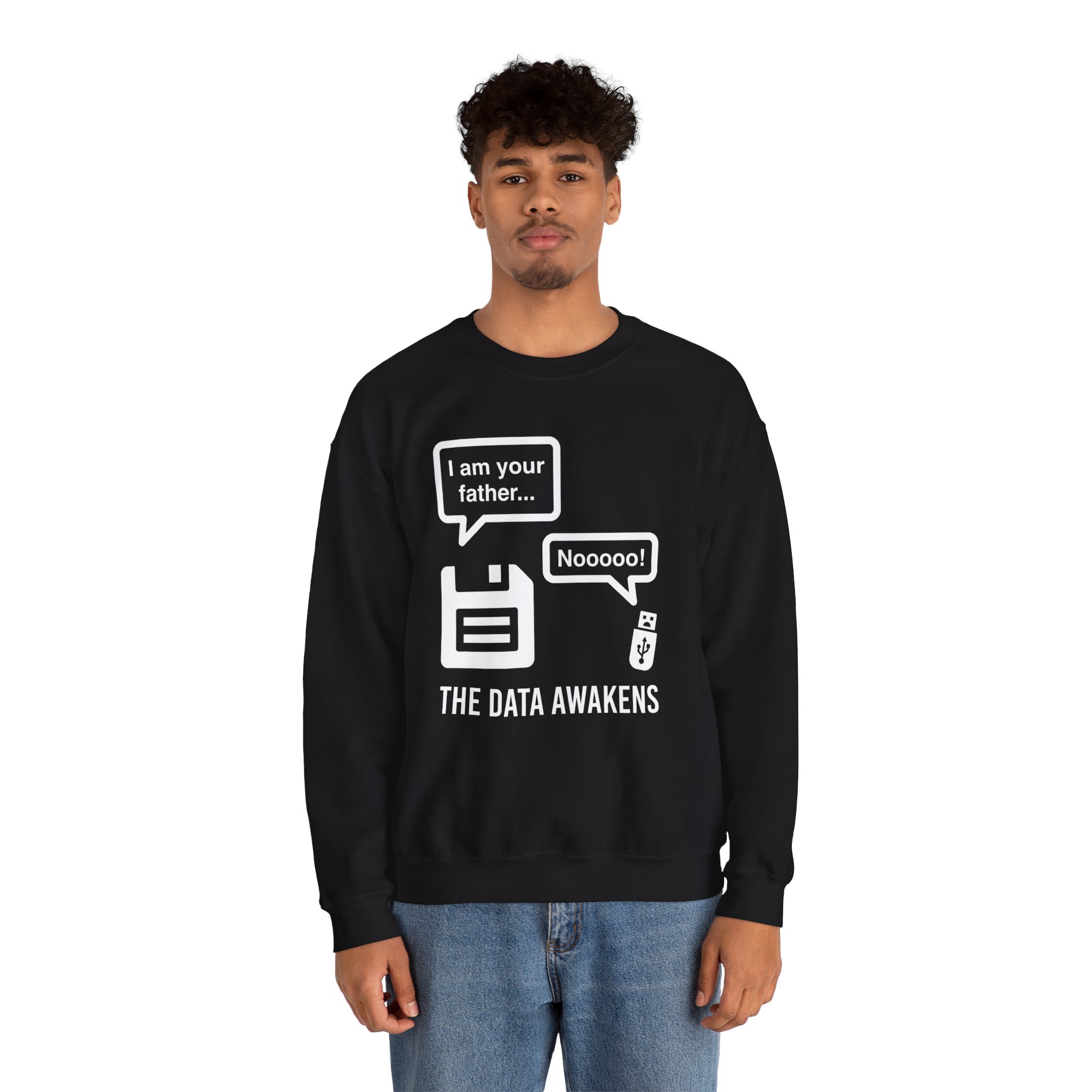 The Data Awakens crewneck sweatshirt in Black, worn by a model, second view
