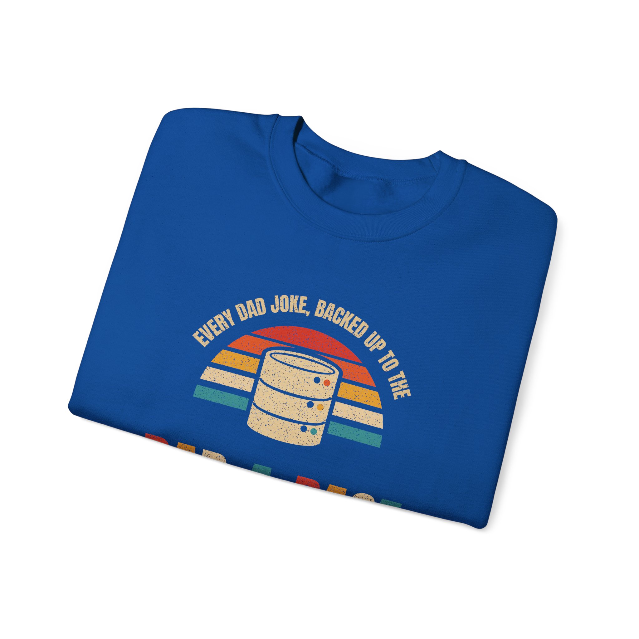 Dad-a-Base crewneck sweatshirt in Royal, folded