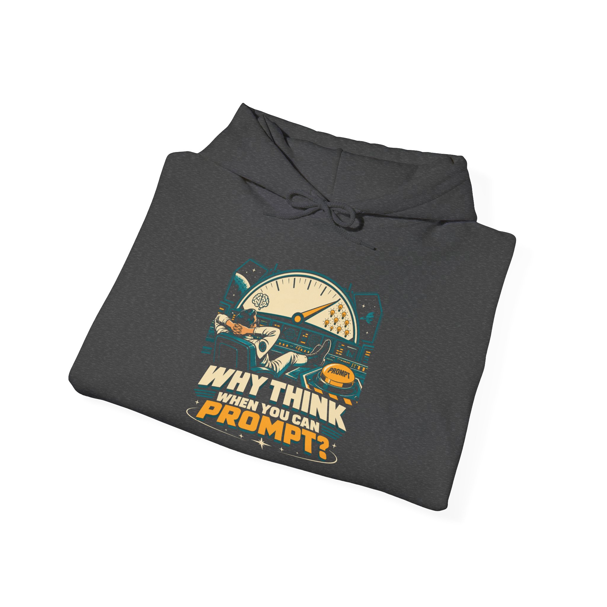 Prompt Mission Control hoodie in Dark Heather, folded