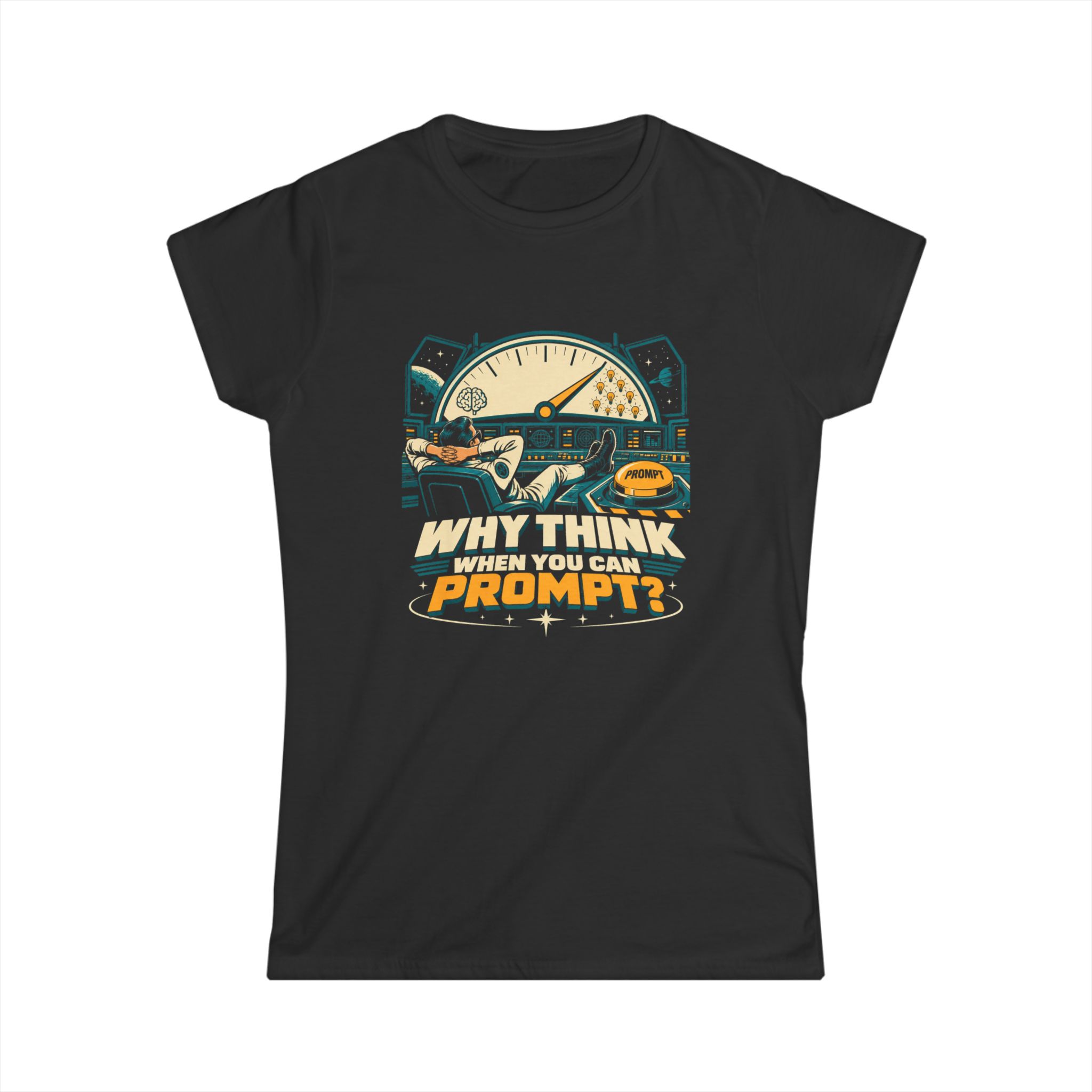 Prompt Mission Control women's T-shirt in Black, front view