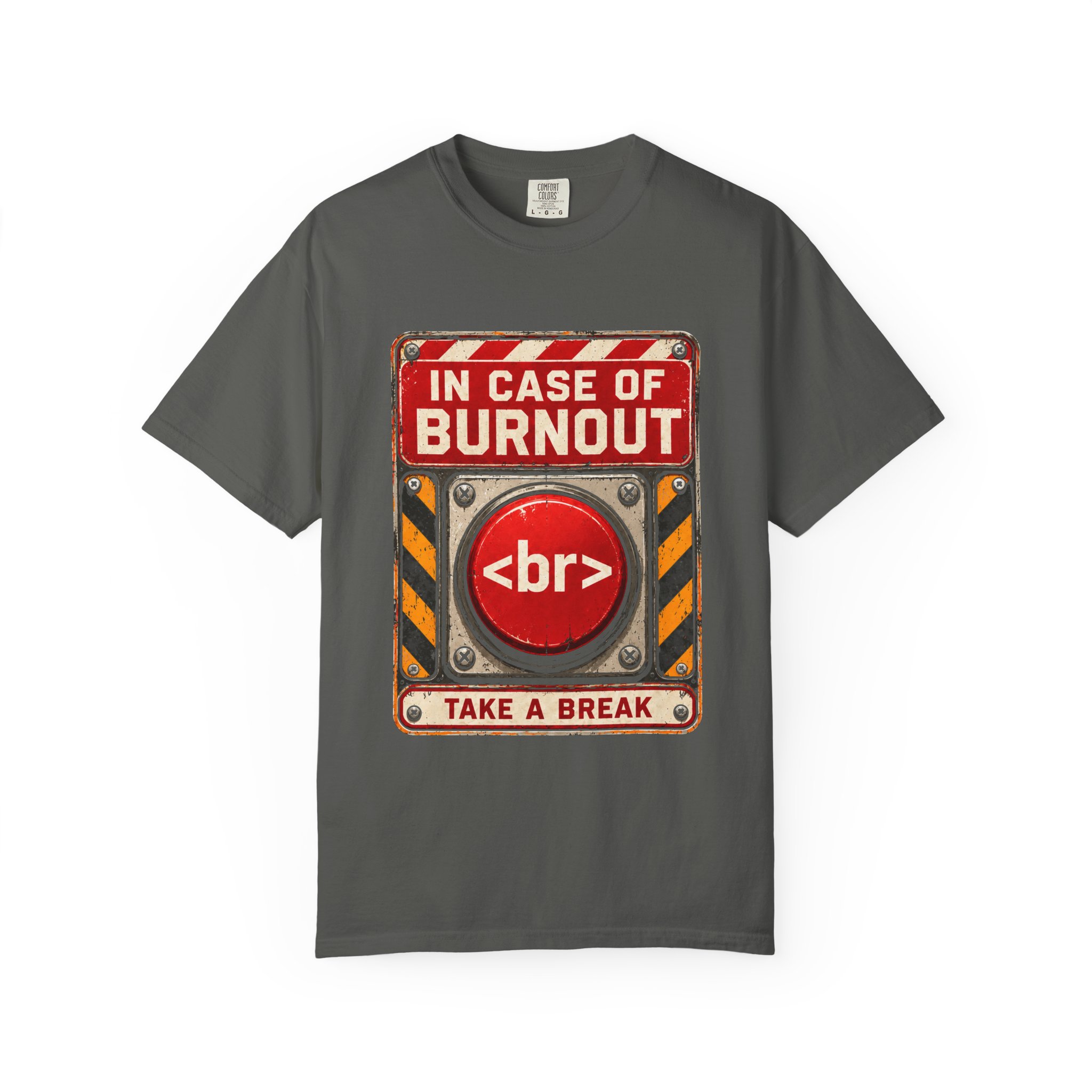 In Case of Burnout T-shirt in Pepper, front view