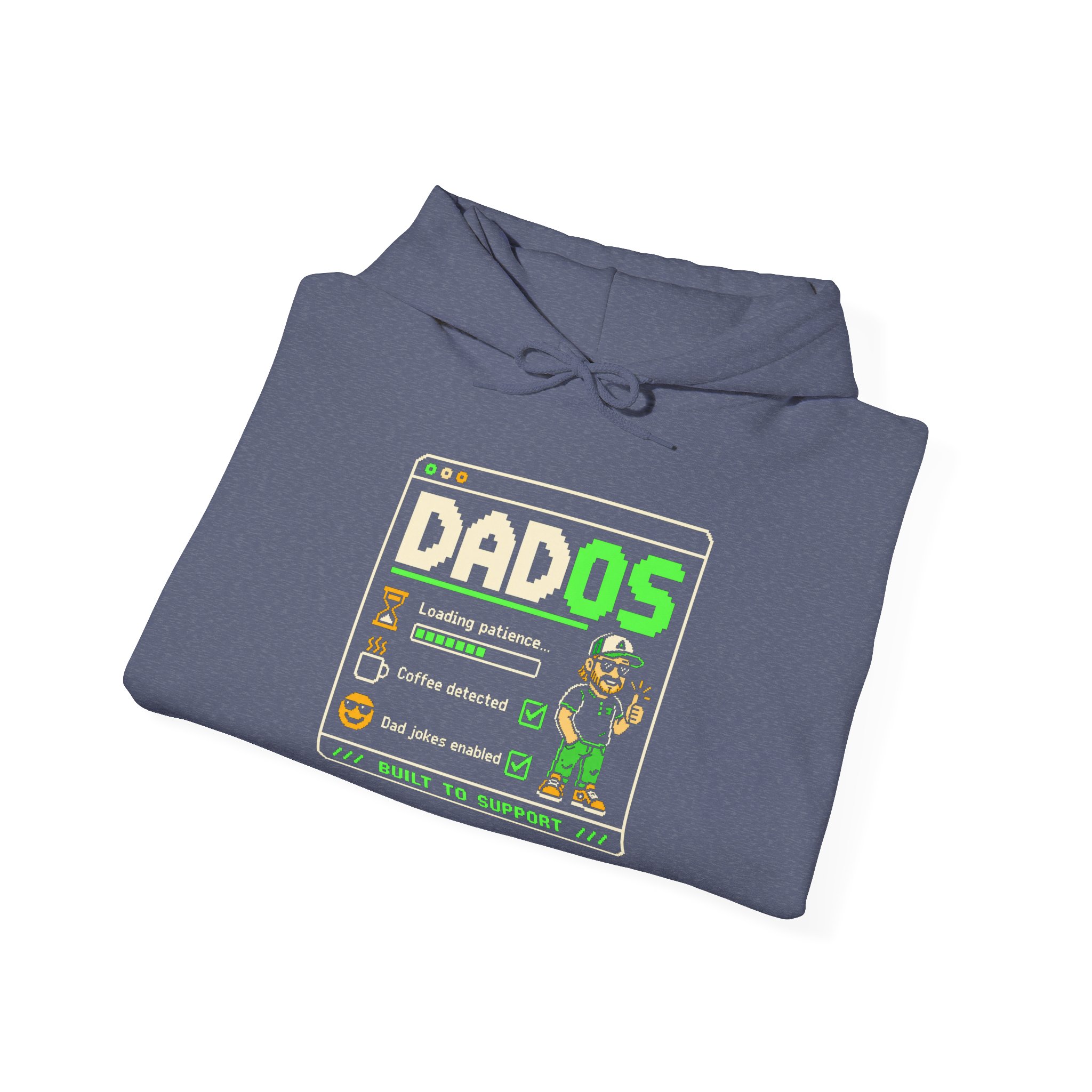 DadOS hoodie in Heather Navy, folded