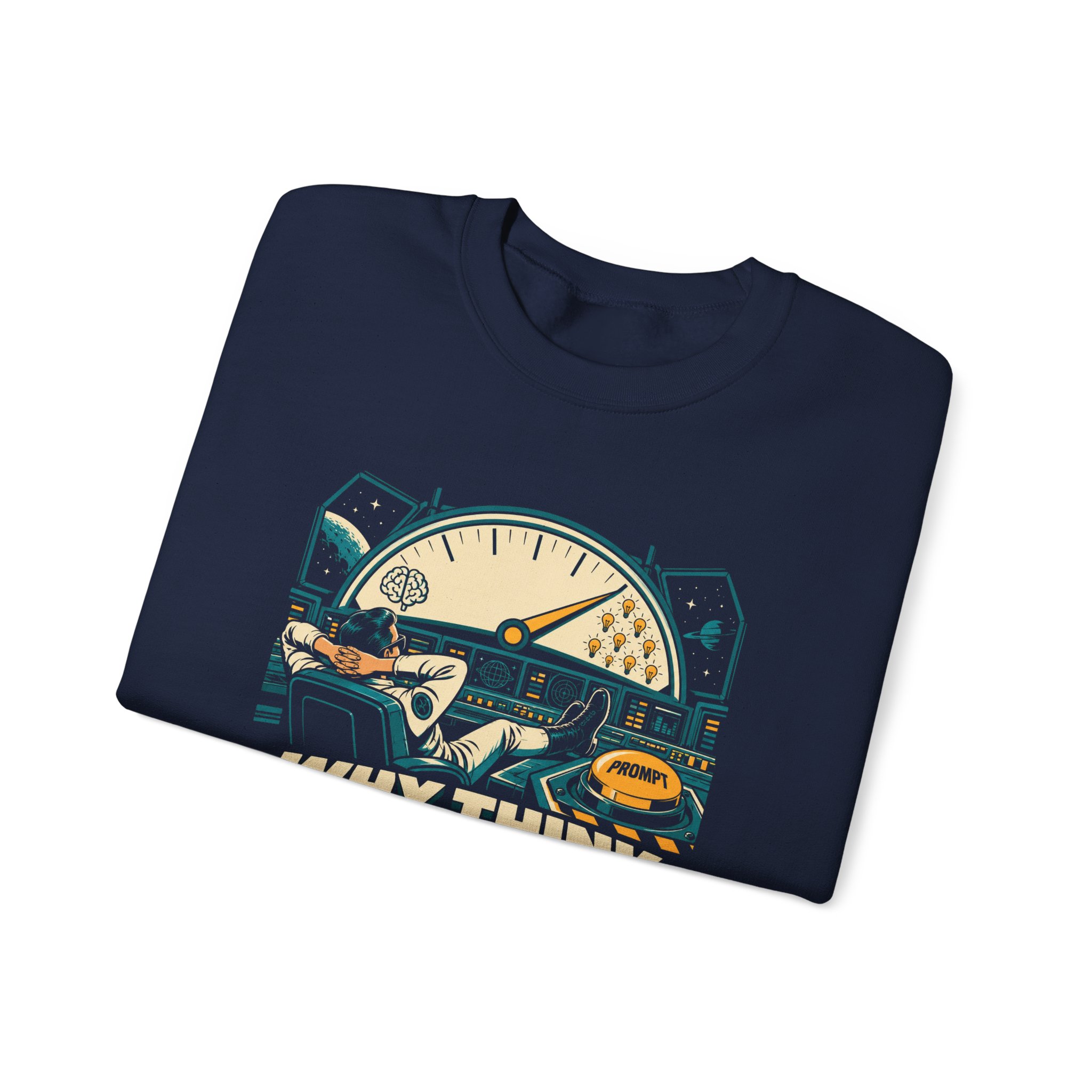 Prompt Mission Control crewneck sweatshirt in Navy, folded