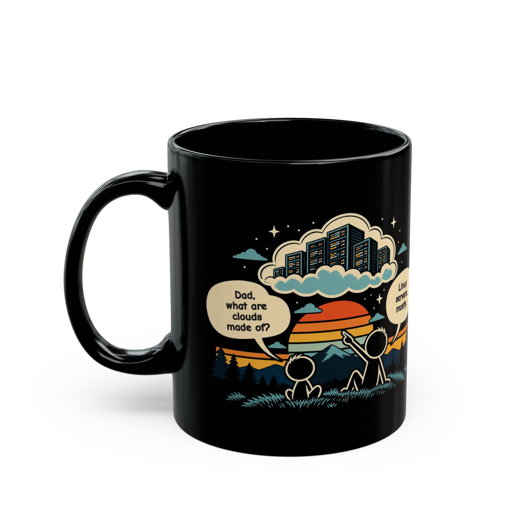 Linux Clouds black mug, 11 oz, left side