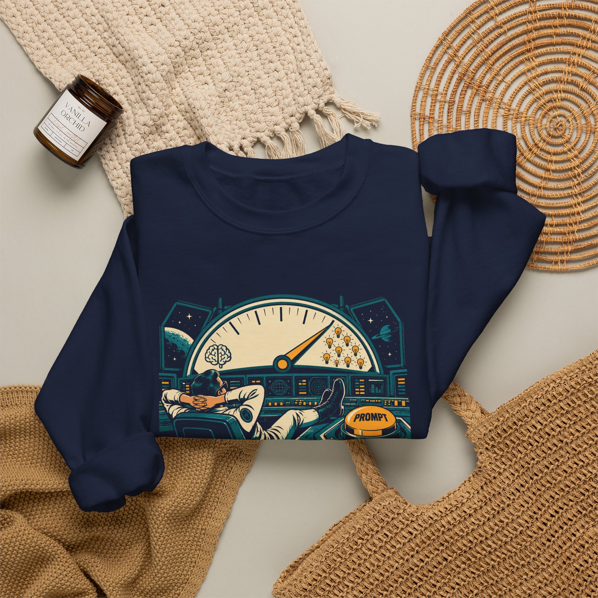 Prompt Mission Control crewneck sweatshirt in Navy, folded 2