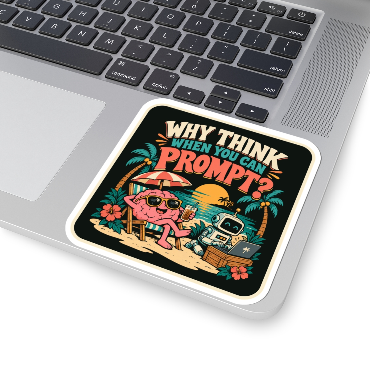 Prompt Beach Brain sticker, 4 inch, on a laptop