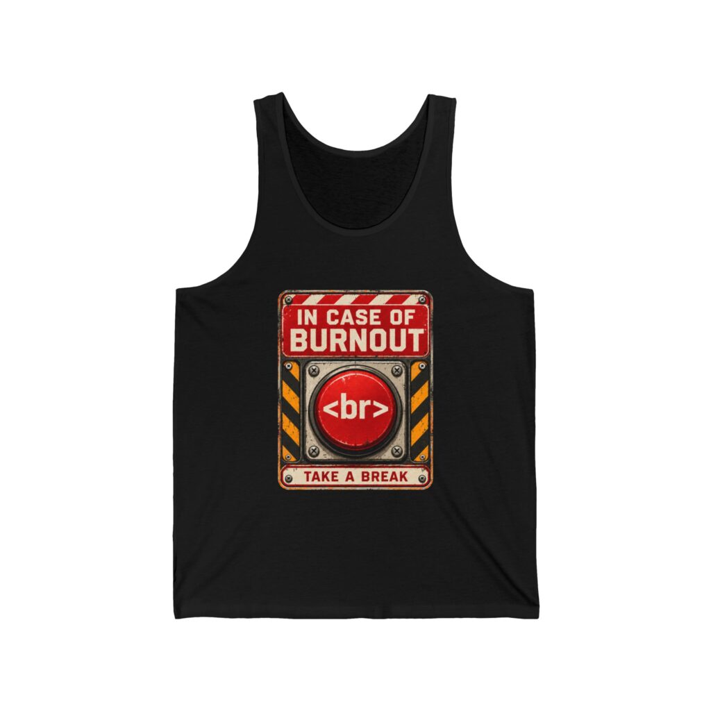 In Case of Burnout unisex tank in Black, front view