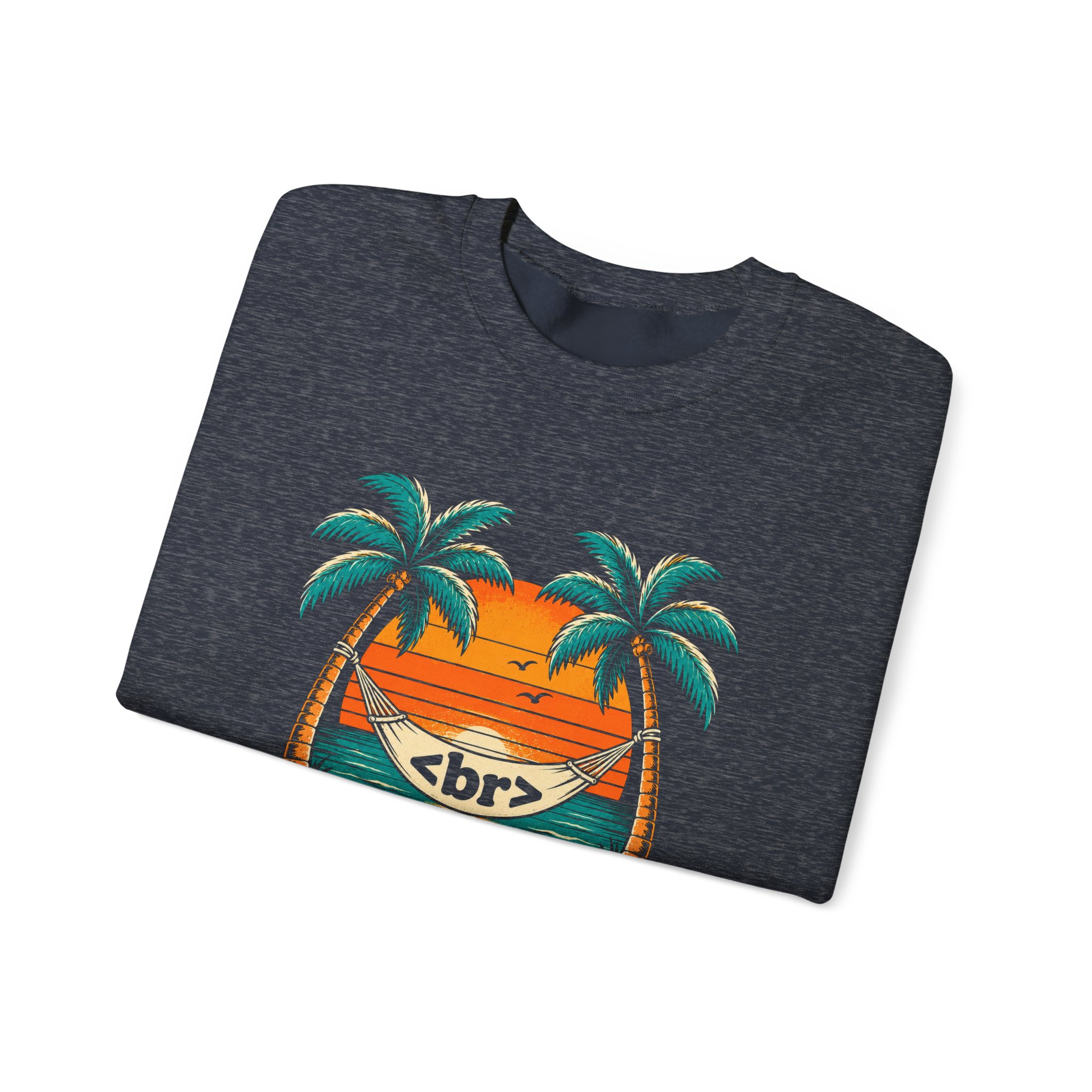 Take a Break Hammock crewneck sweatshirt in Heather Sport Dark Navy, folded