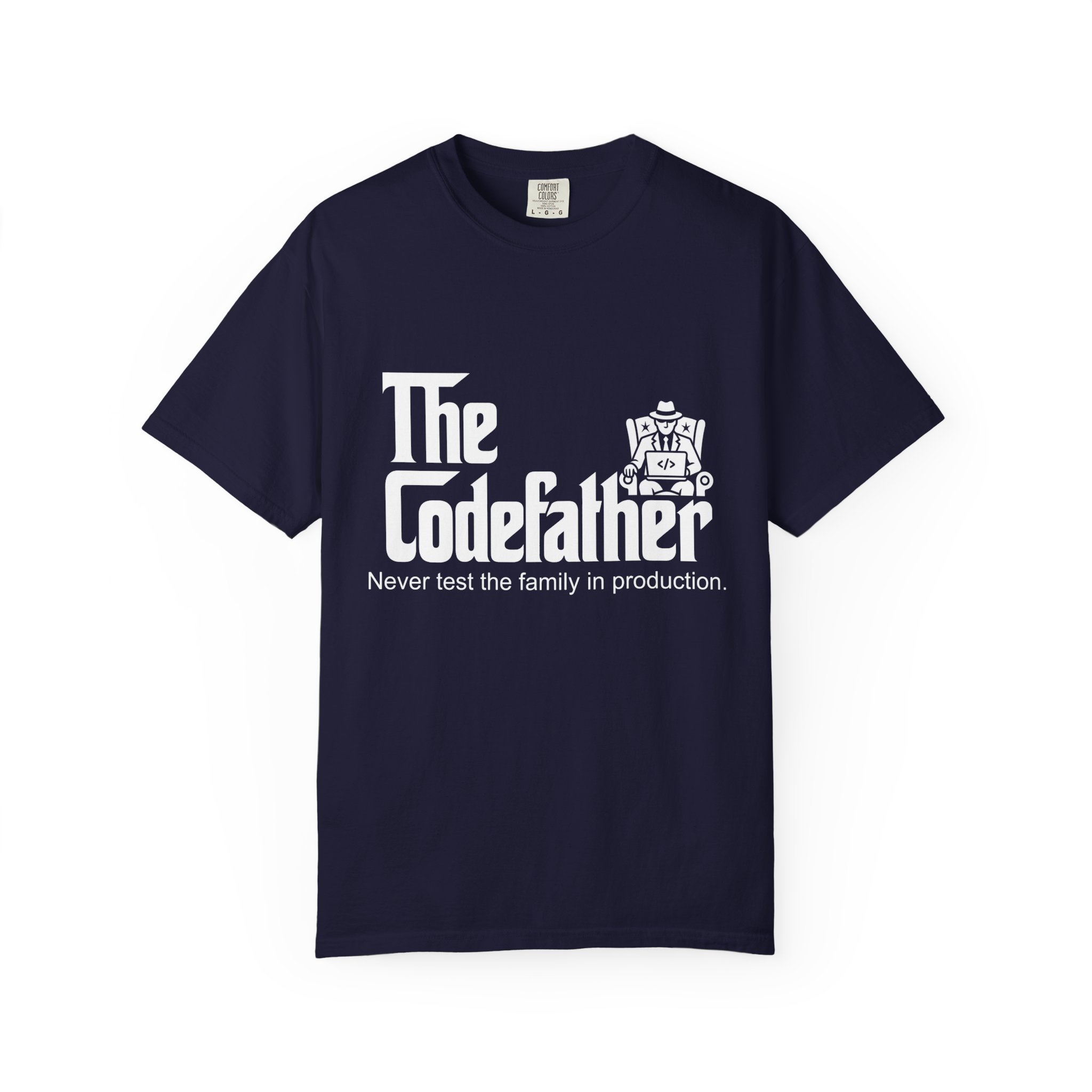 The Codefather T-shirt in True Navy, front view