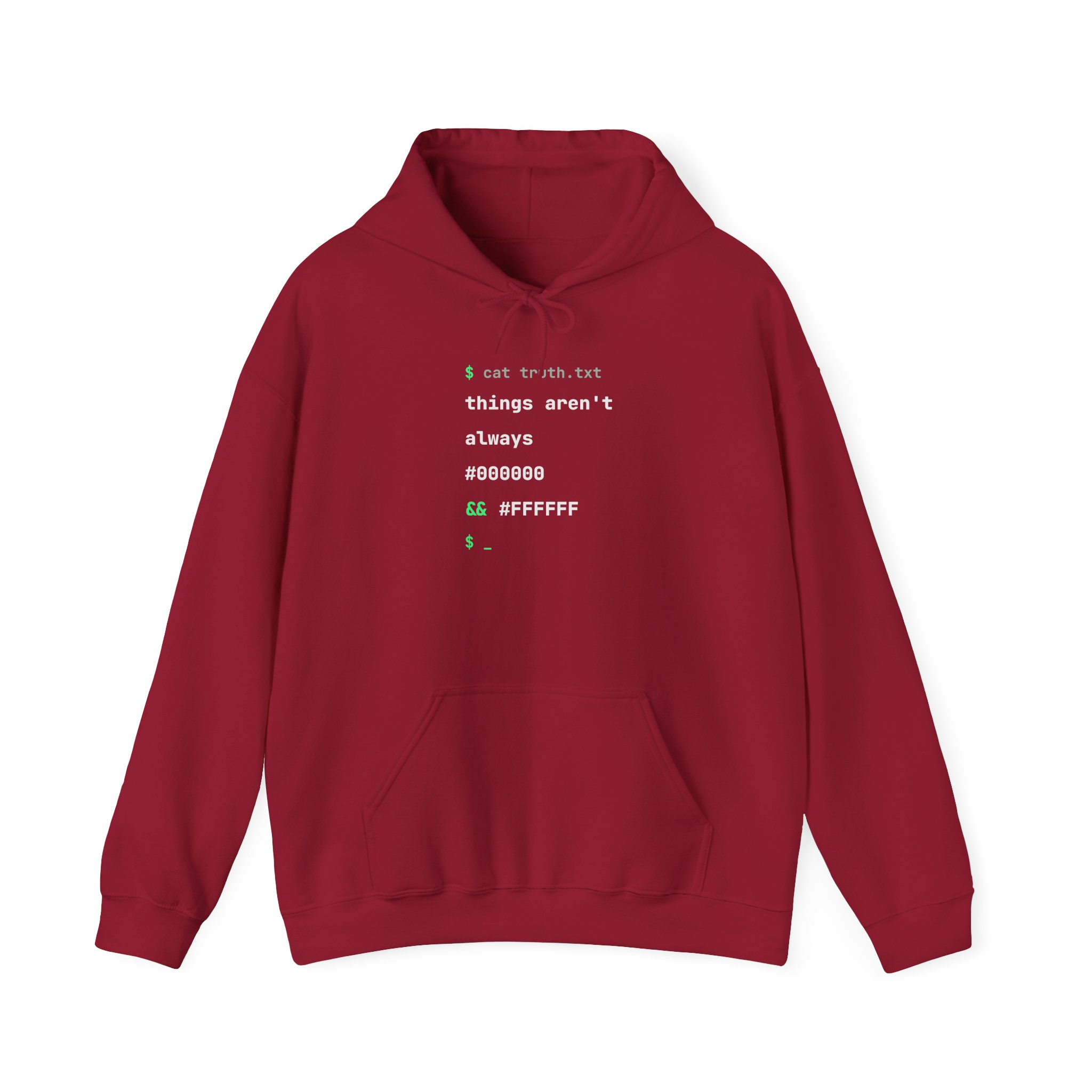 cat truth.txt hoodie in Cardinal Red, front view