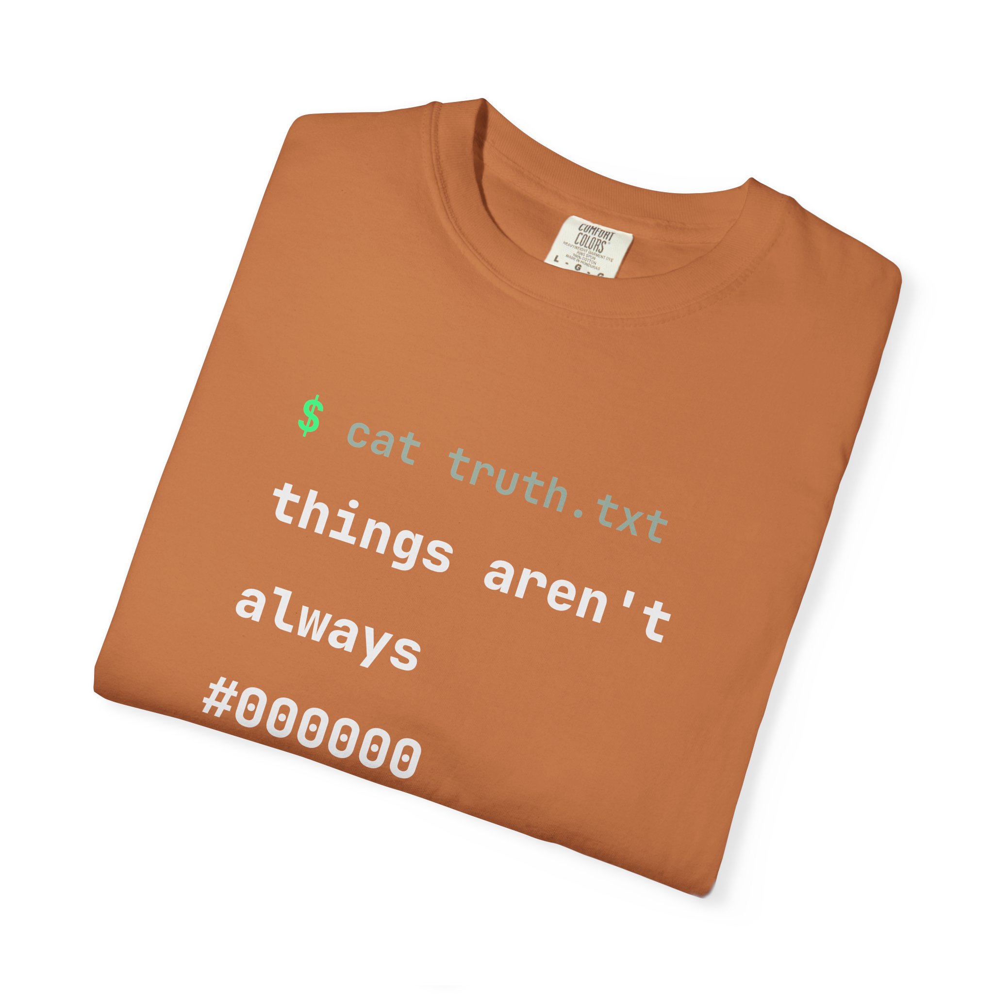 cat truth.txt T-shirt in Yam, folded