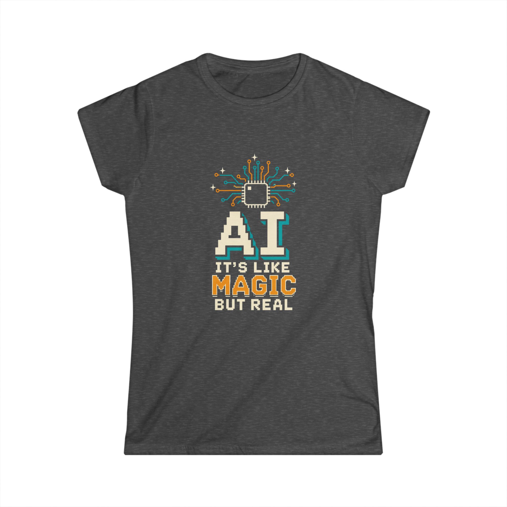 AI Magic Chip women's T-shirt in Dark Heather, front view