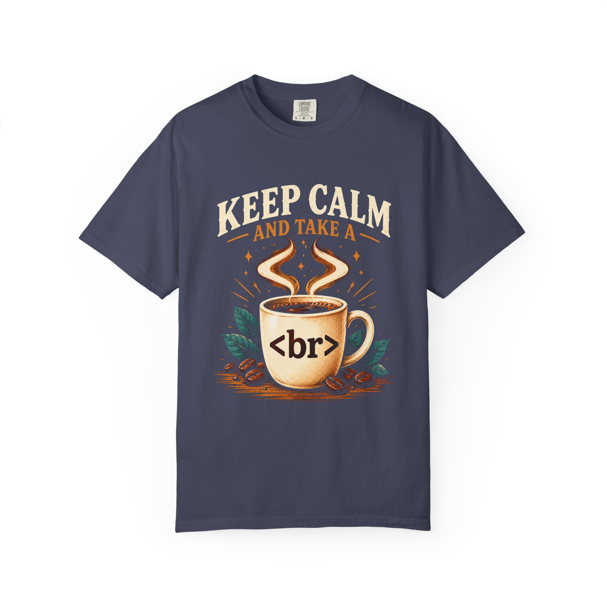 Keep Calm Coffee Break T-shirt in Denim, front view