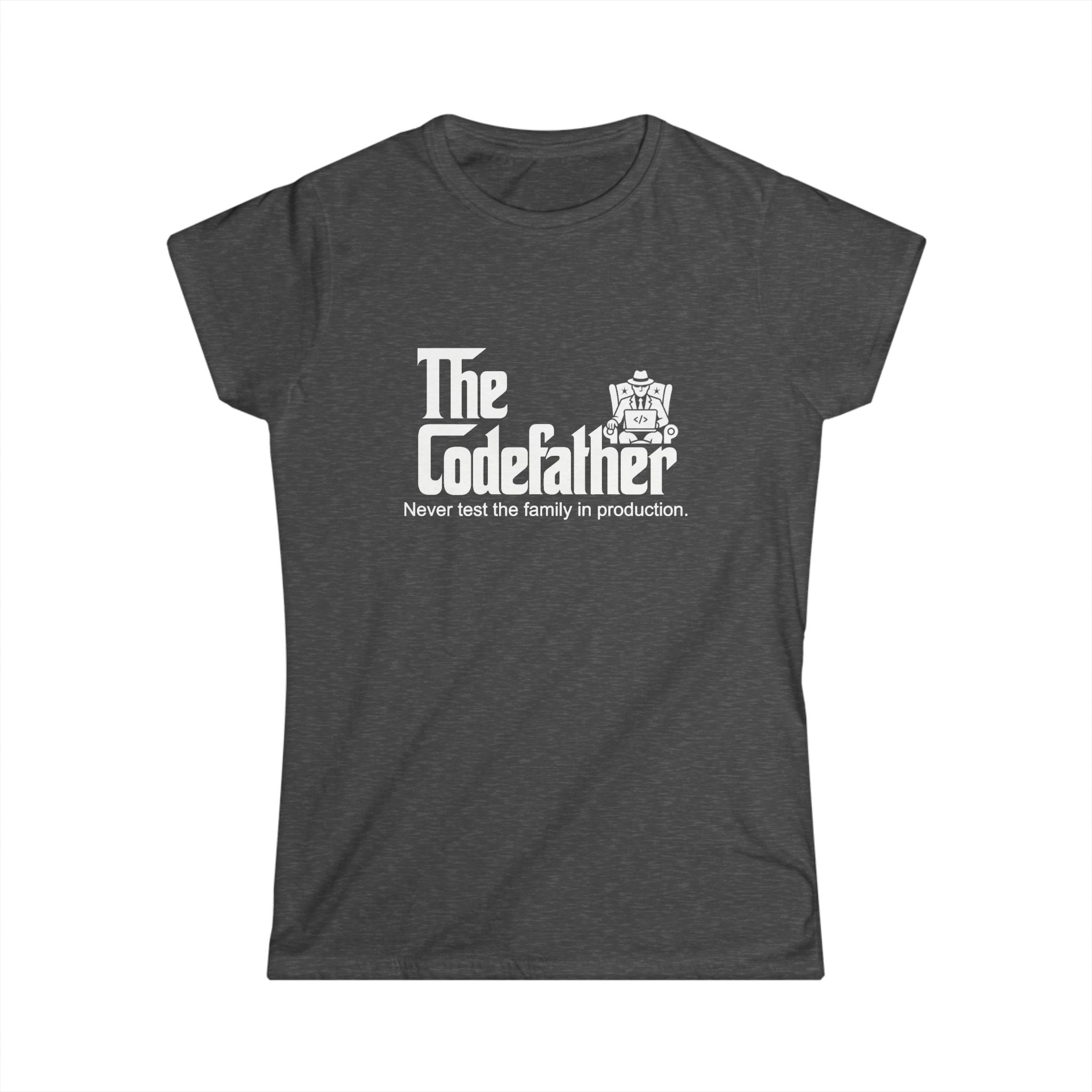 The Codefather women's T-shirt in Dark Heather, front view