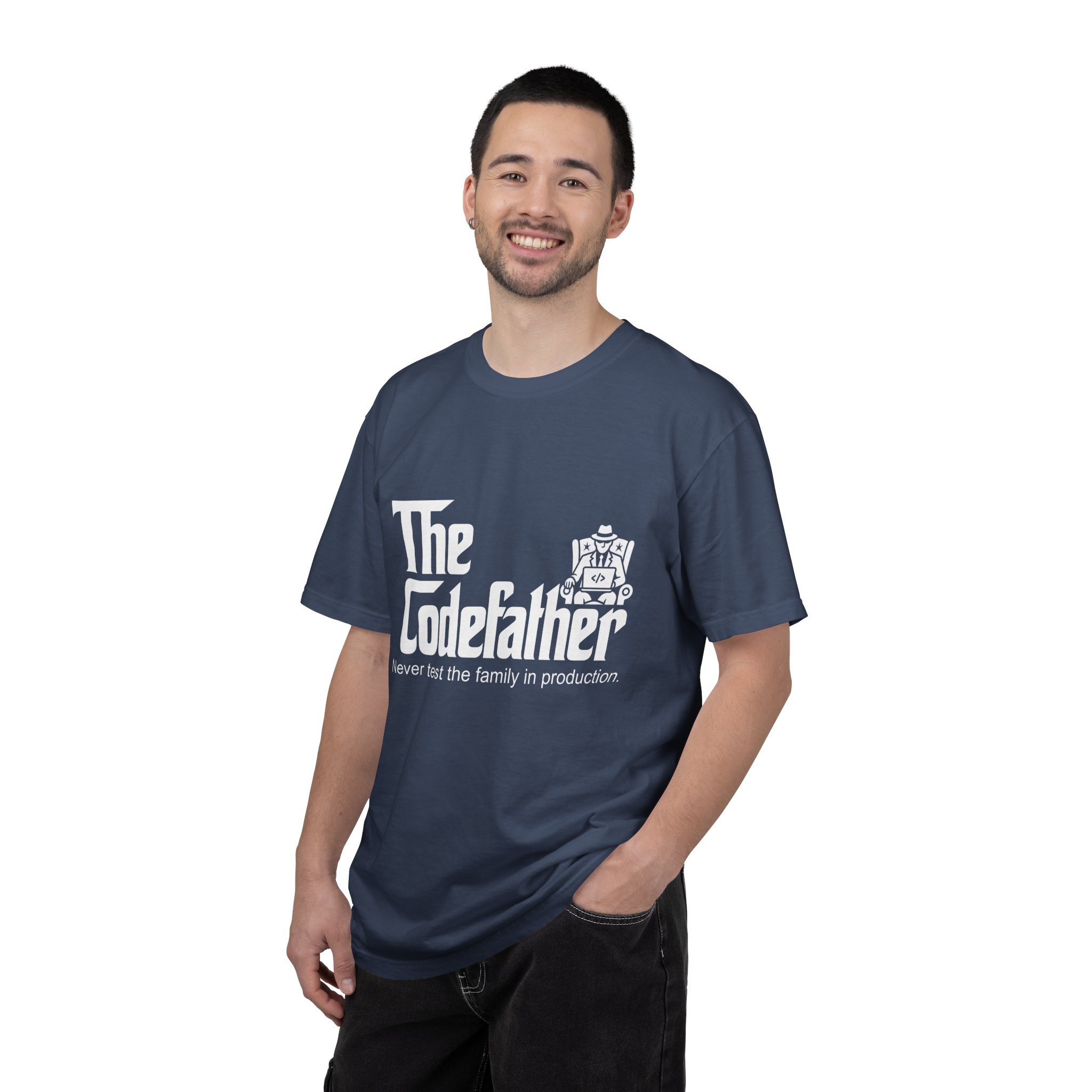 The Codefather T-shirt in Midnight, worn by a man
