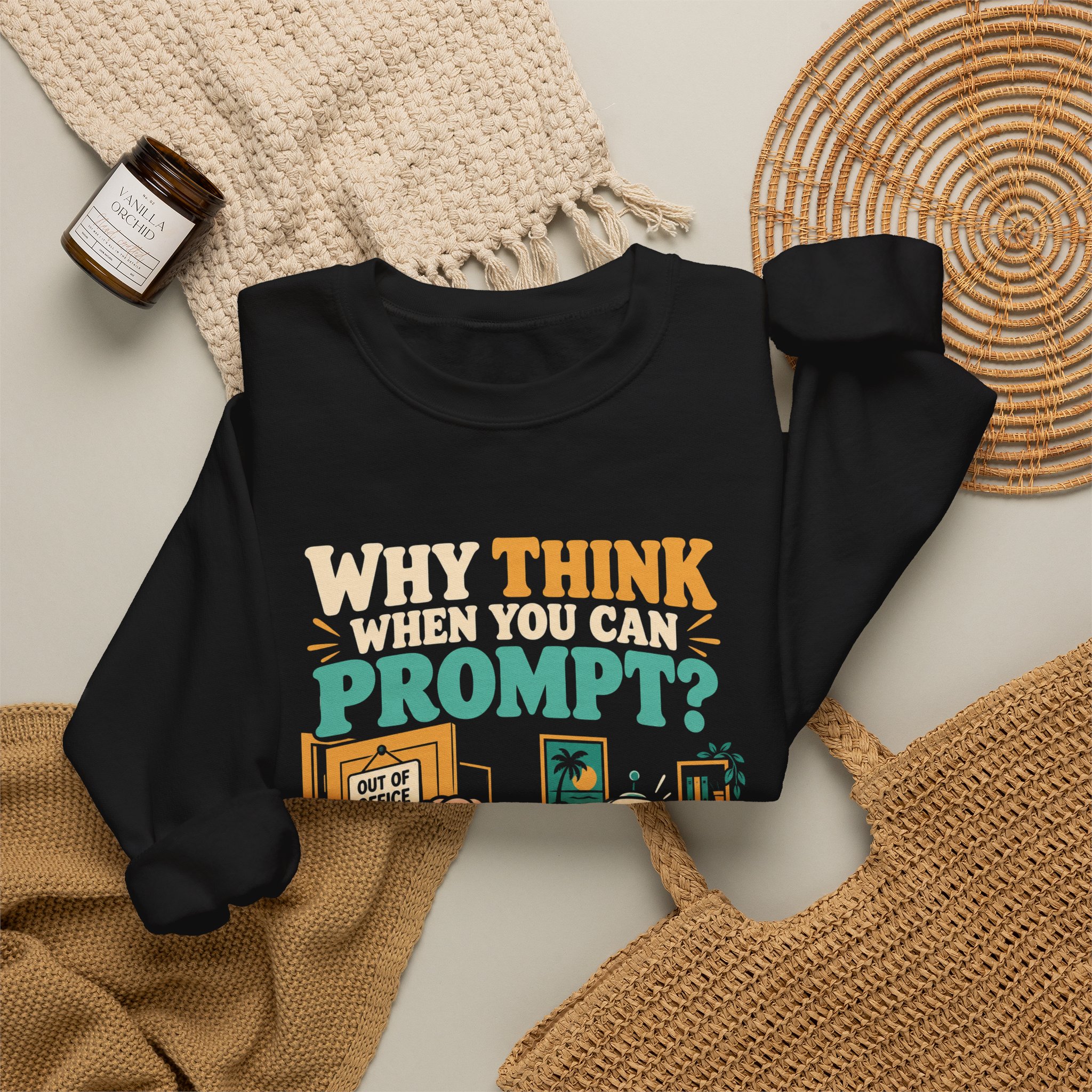 Prompt Out of Office crewneck sweatshirt in Black, folded 2