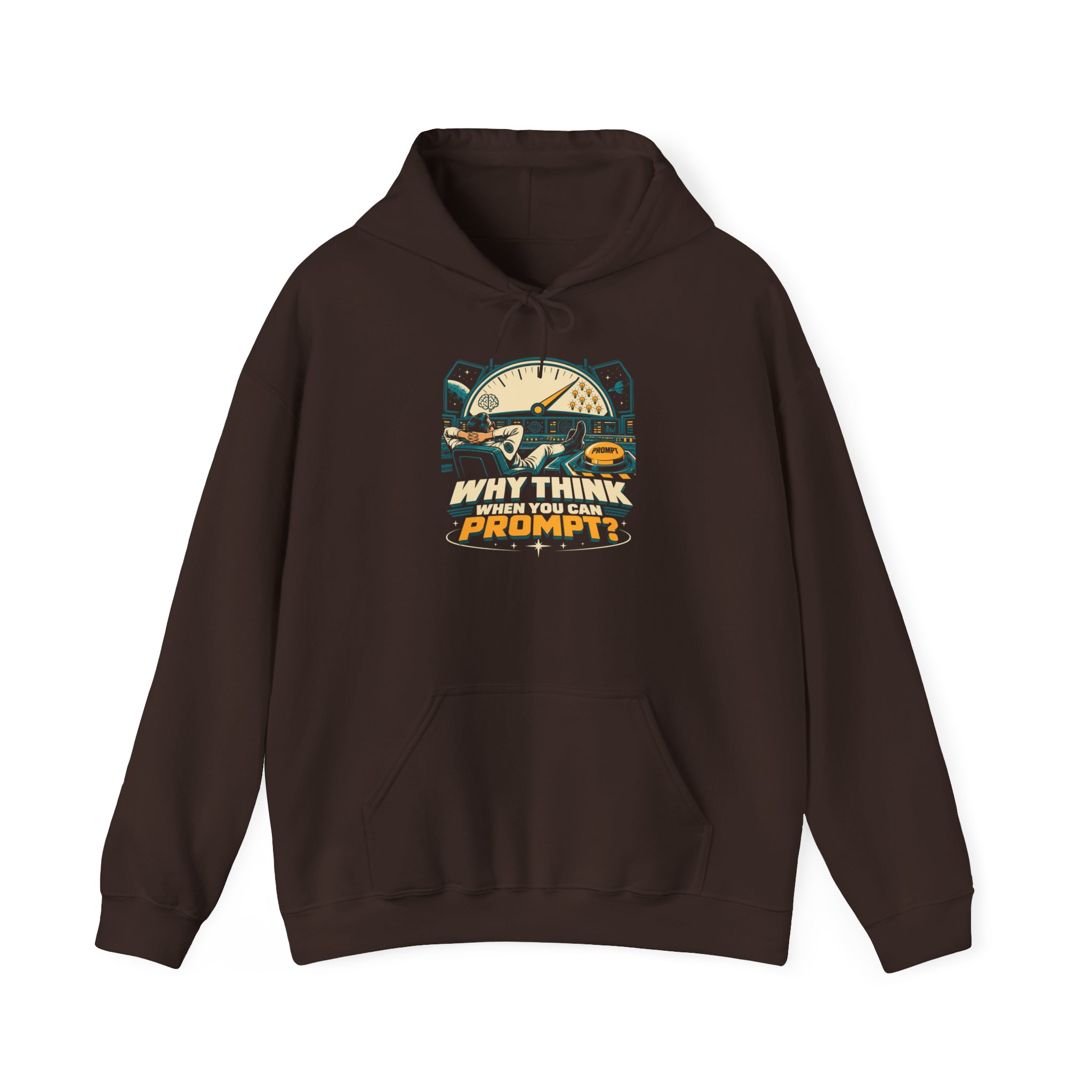 Prompt Mission Control hoodie in Dark Chocolate, front view