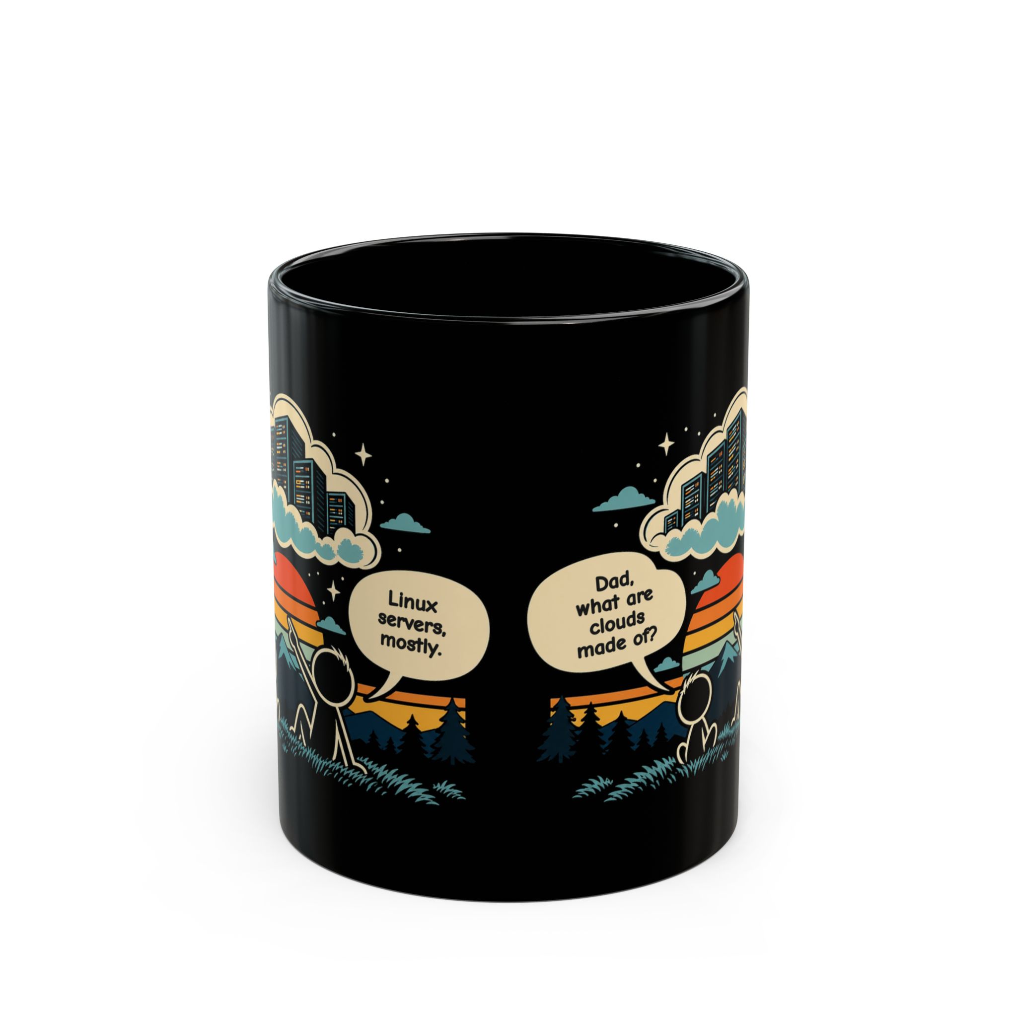 Linux Clouds black mug, 11 oz, front view
