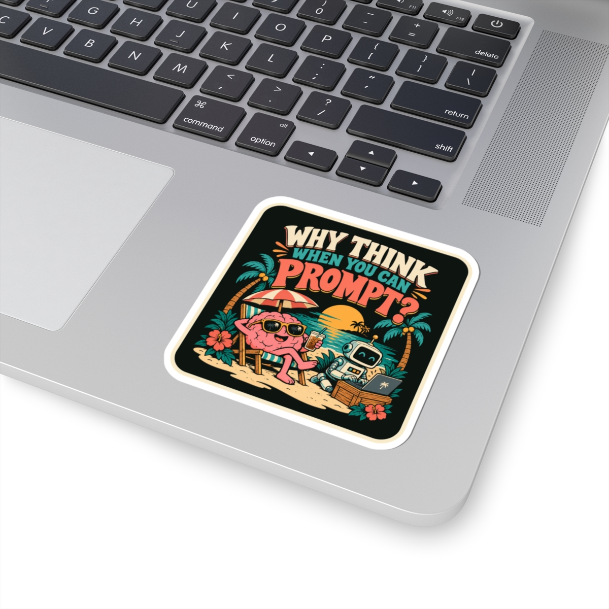Prompt Beach Brain sticker, 3 inch, on a laptop
