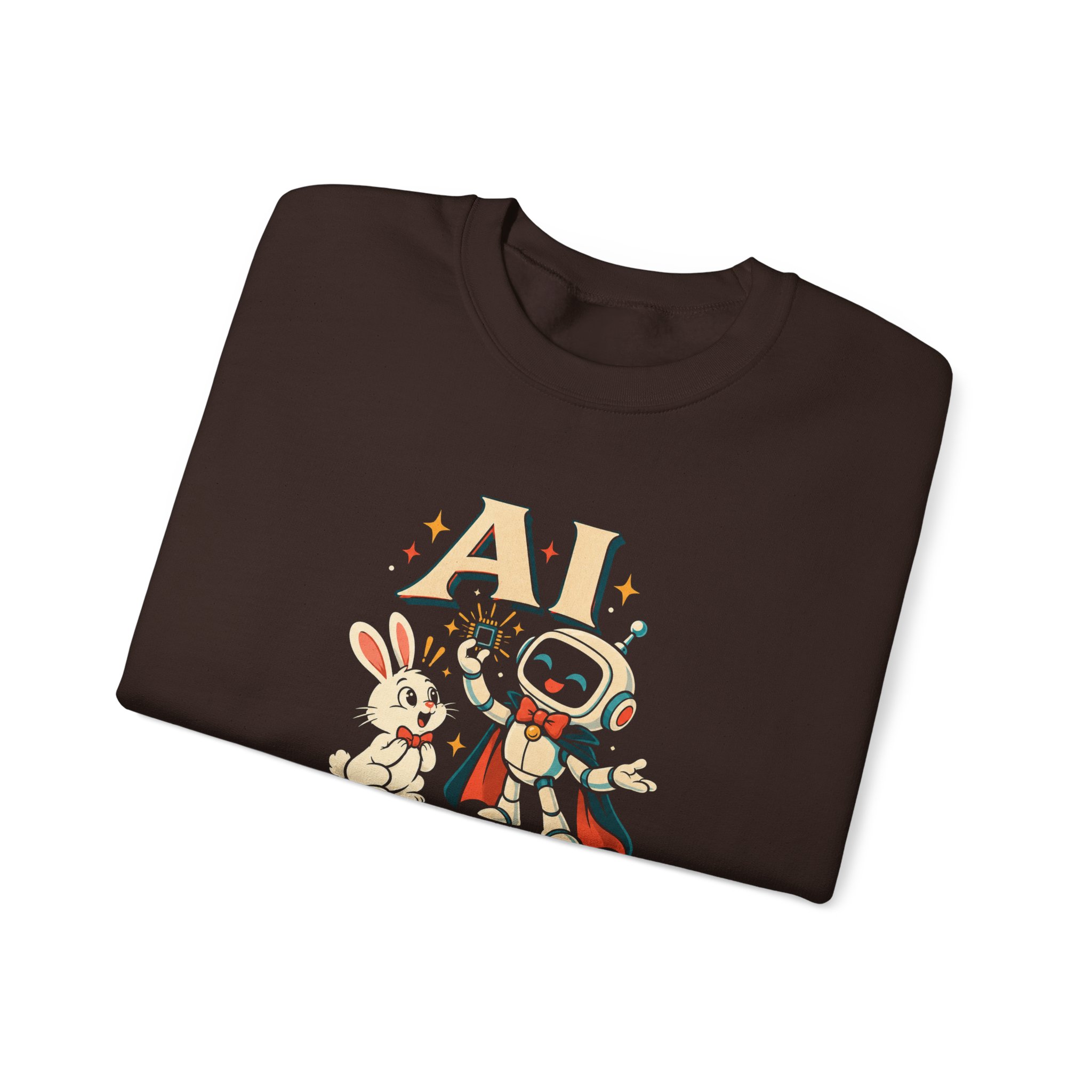 AI Magic Bunny crewneck sweatshirt in Dark Chocolate, folded