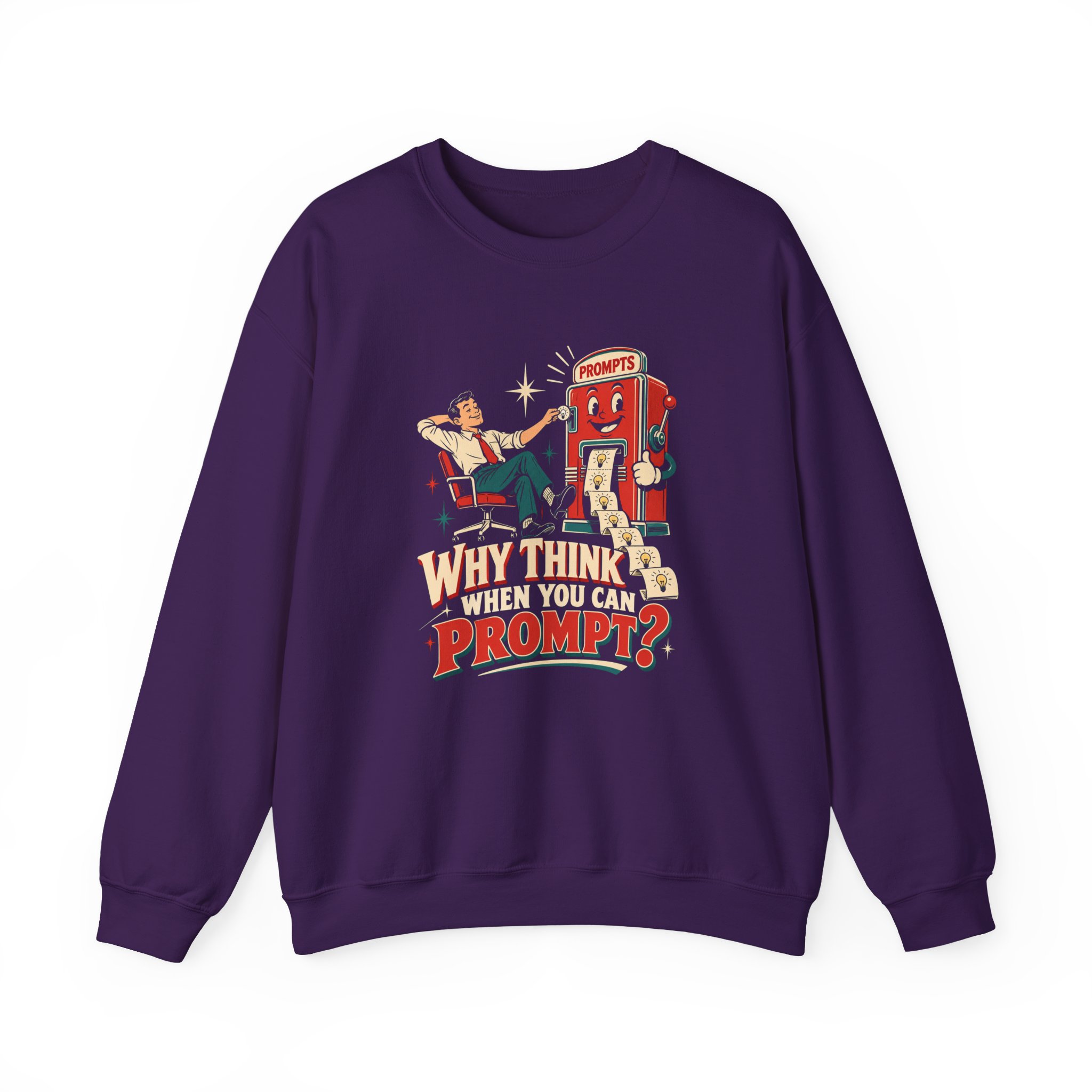 Prompt Machine crewneck sweatshirt in Purple, front view