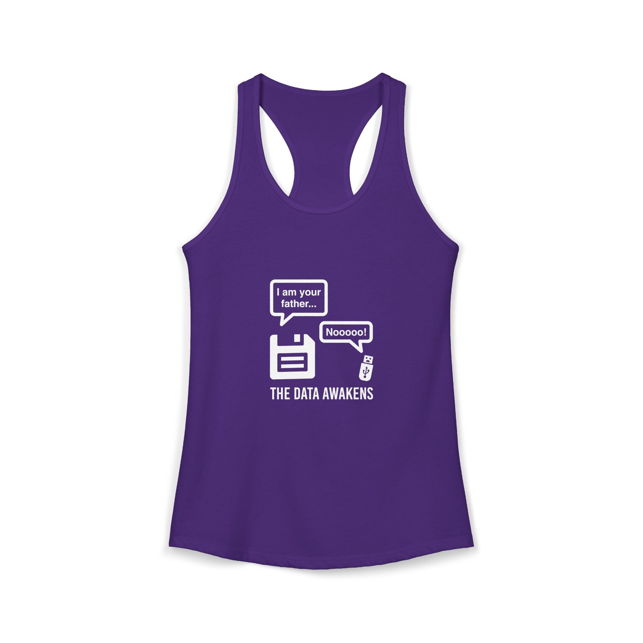 The Data Awakens women's racerback tank in Solid Purple Rush, front 2