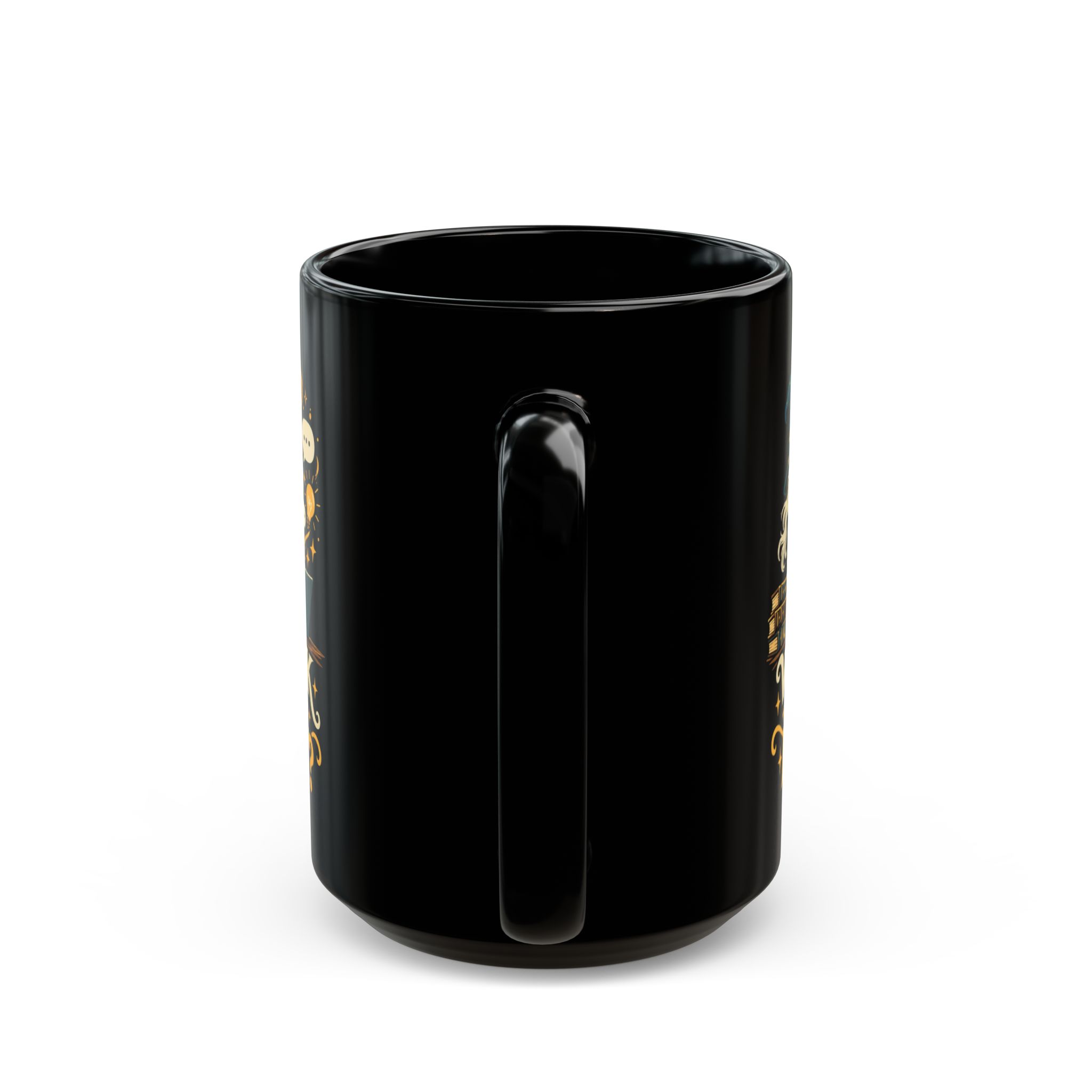 Prompt Wizard black mug, 15 oz, back view