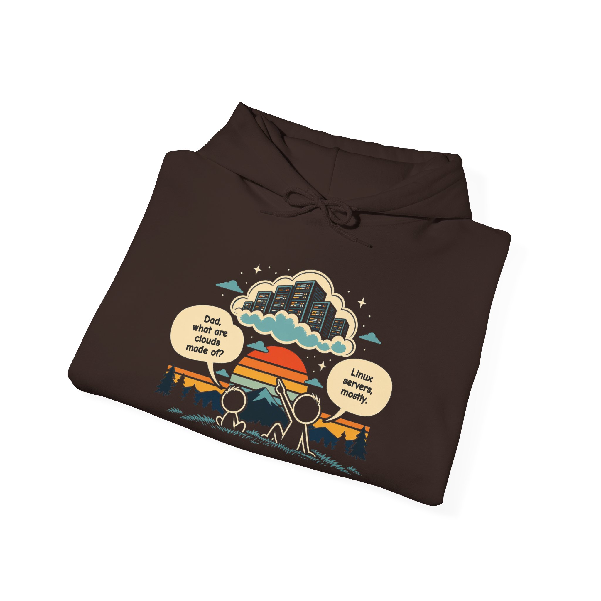 Linux Clouds hoodie in Dark Chocolate, folded