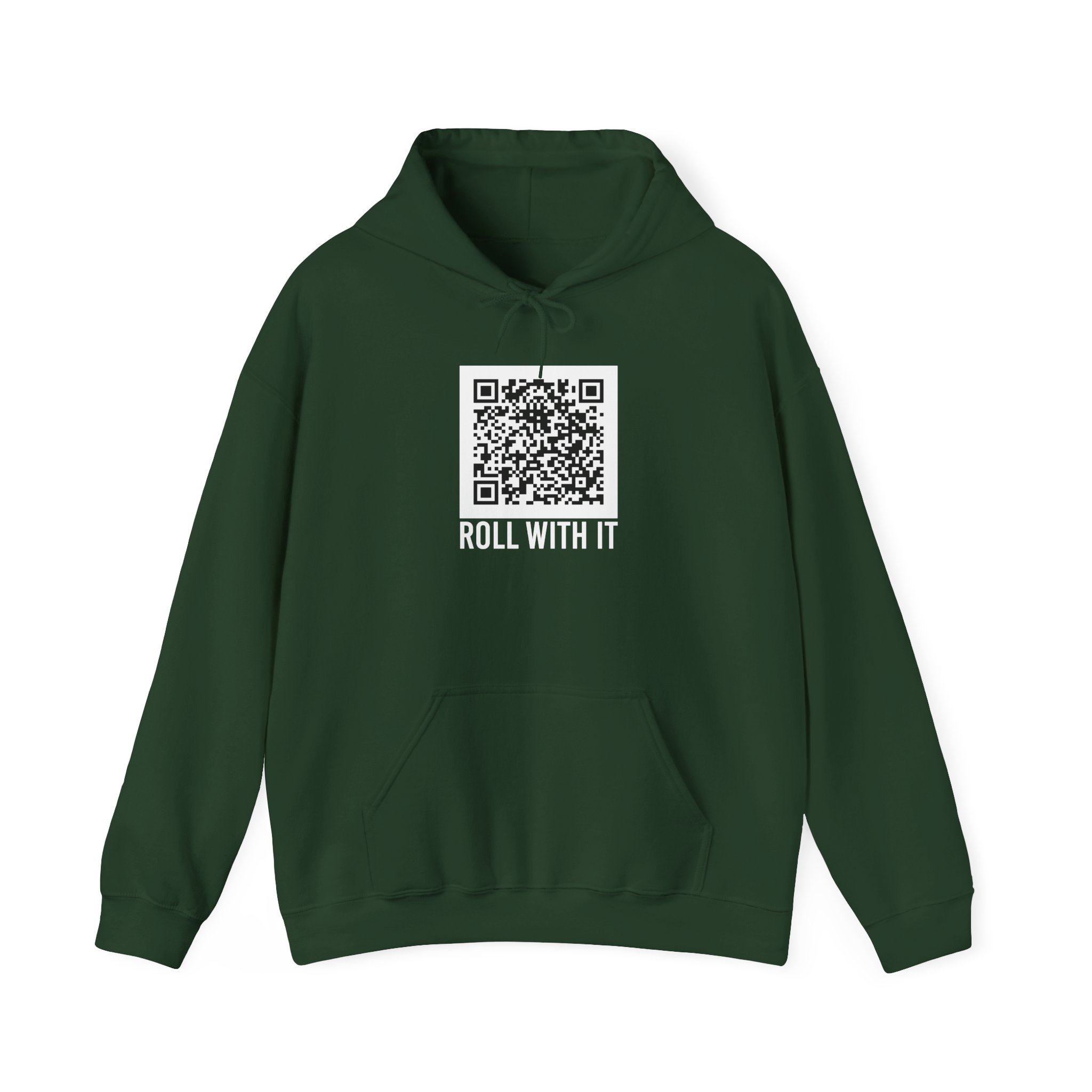 Roll With It QR Code hoodie in Forest Green, front view