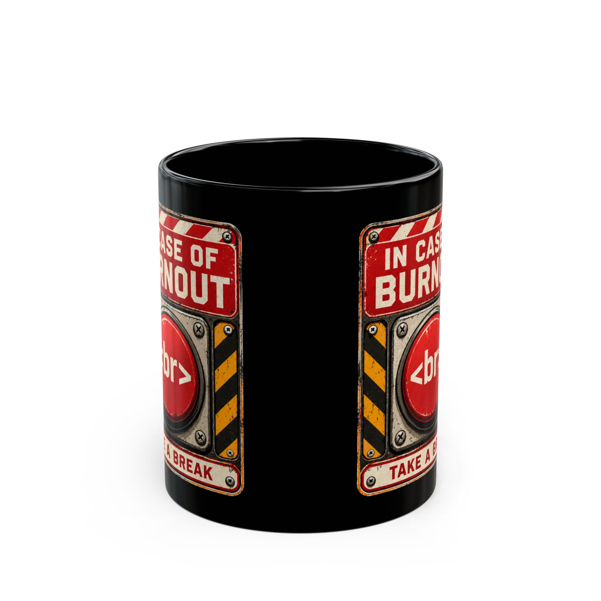 In Case of Burnout black mug, 11 oz, front view