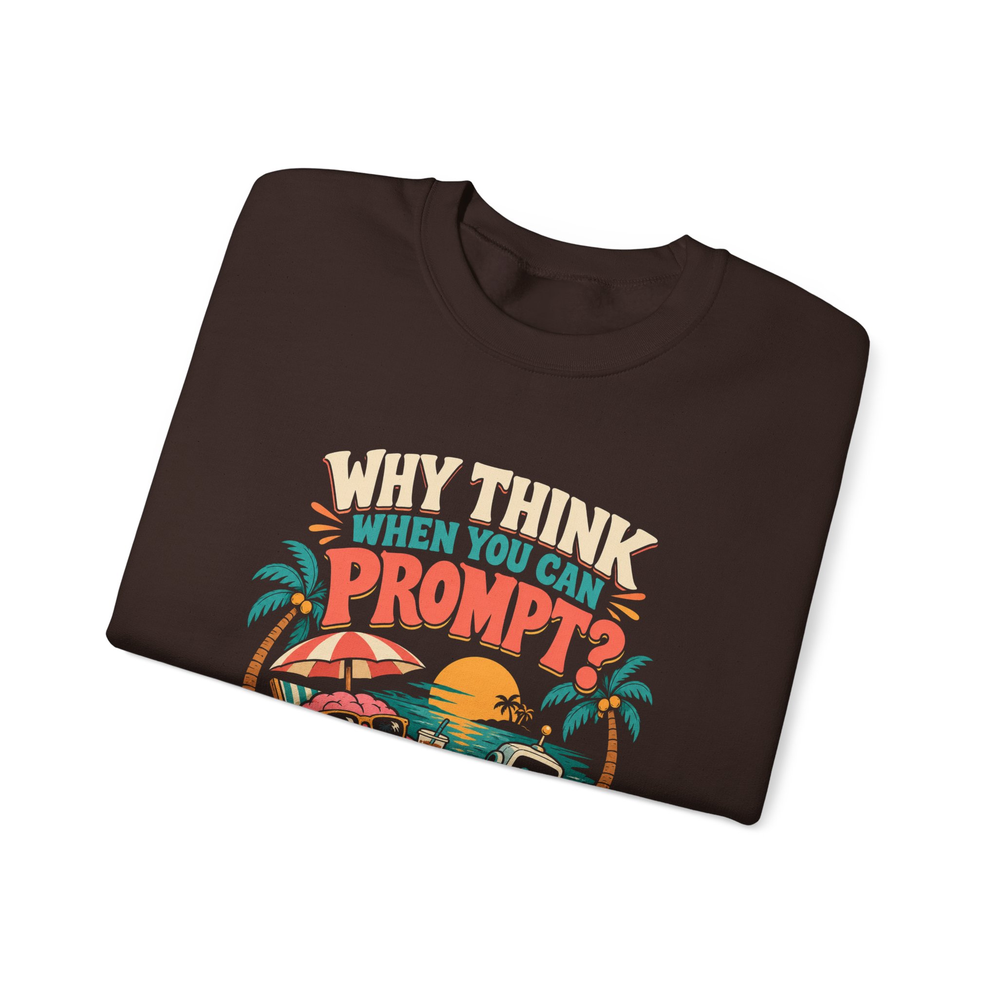 Prompt Beach Brain crewneck sweatshirt in Dark Chocolate, folded