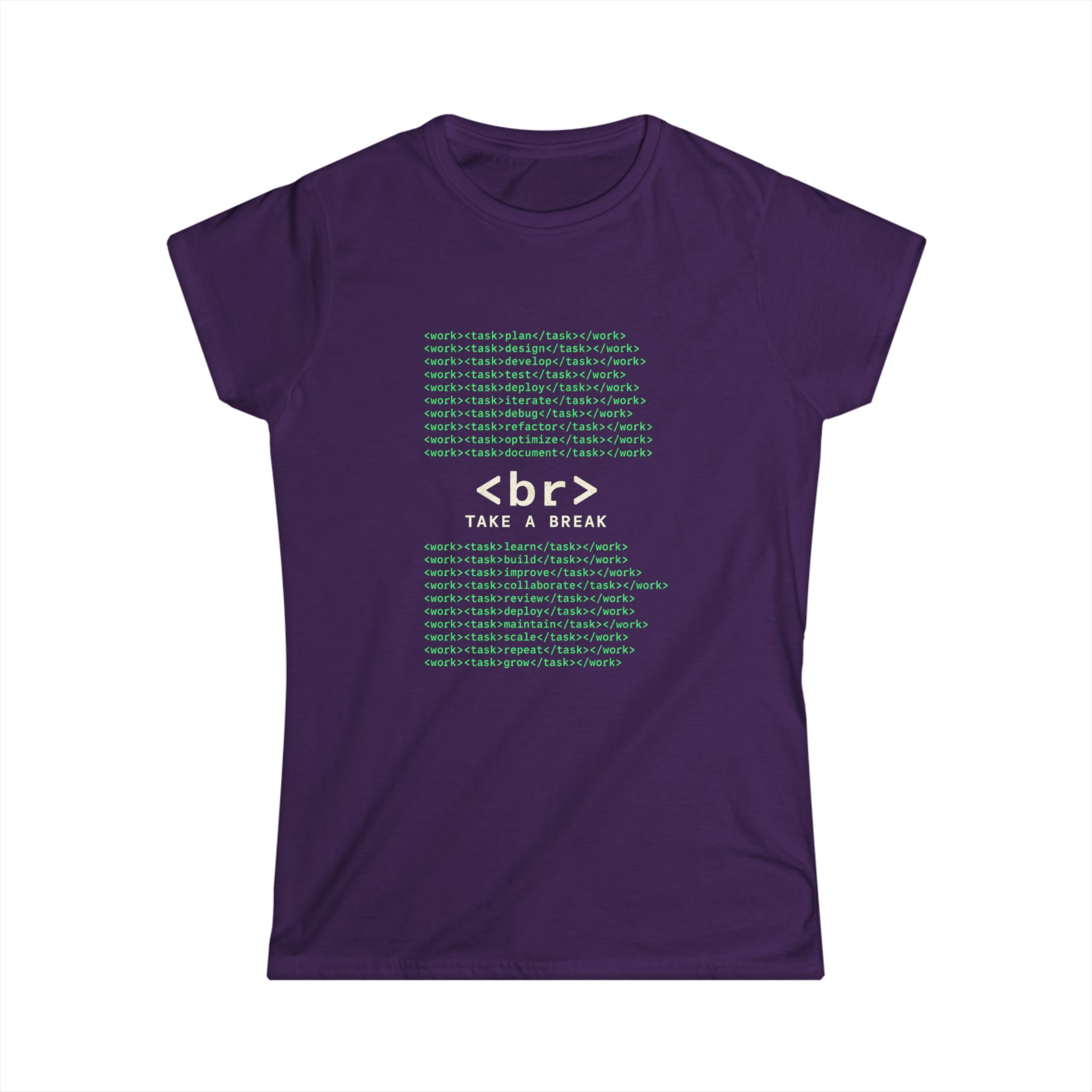 Work Work Break women's T-shirt in Purple, front view